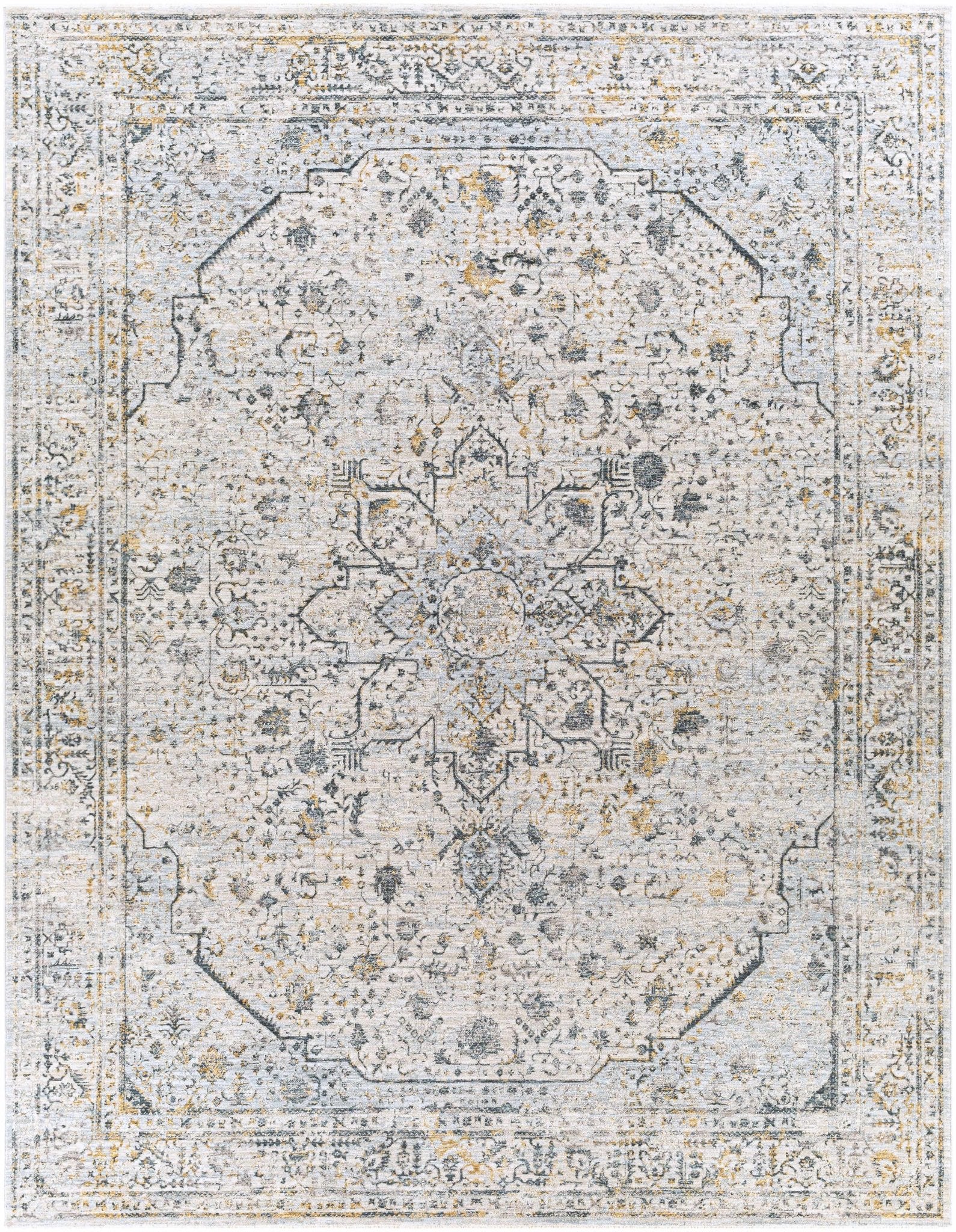 Traditional Beige And Charcoal Rug - Image 2