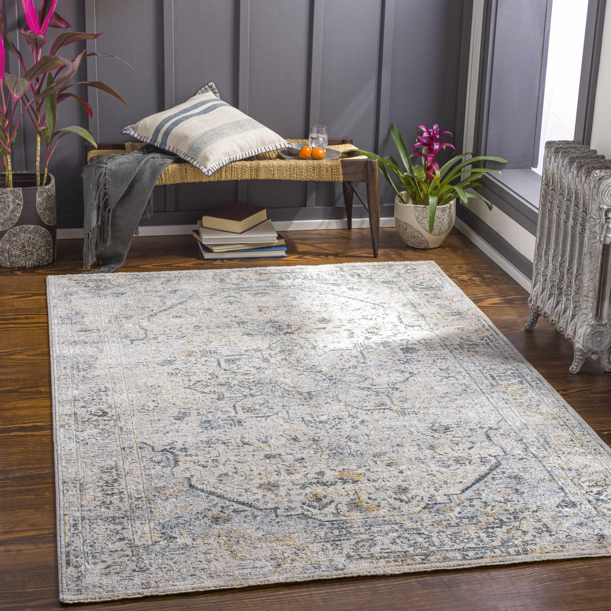 Traditional Beige And Charcoal Rug - Image 3