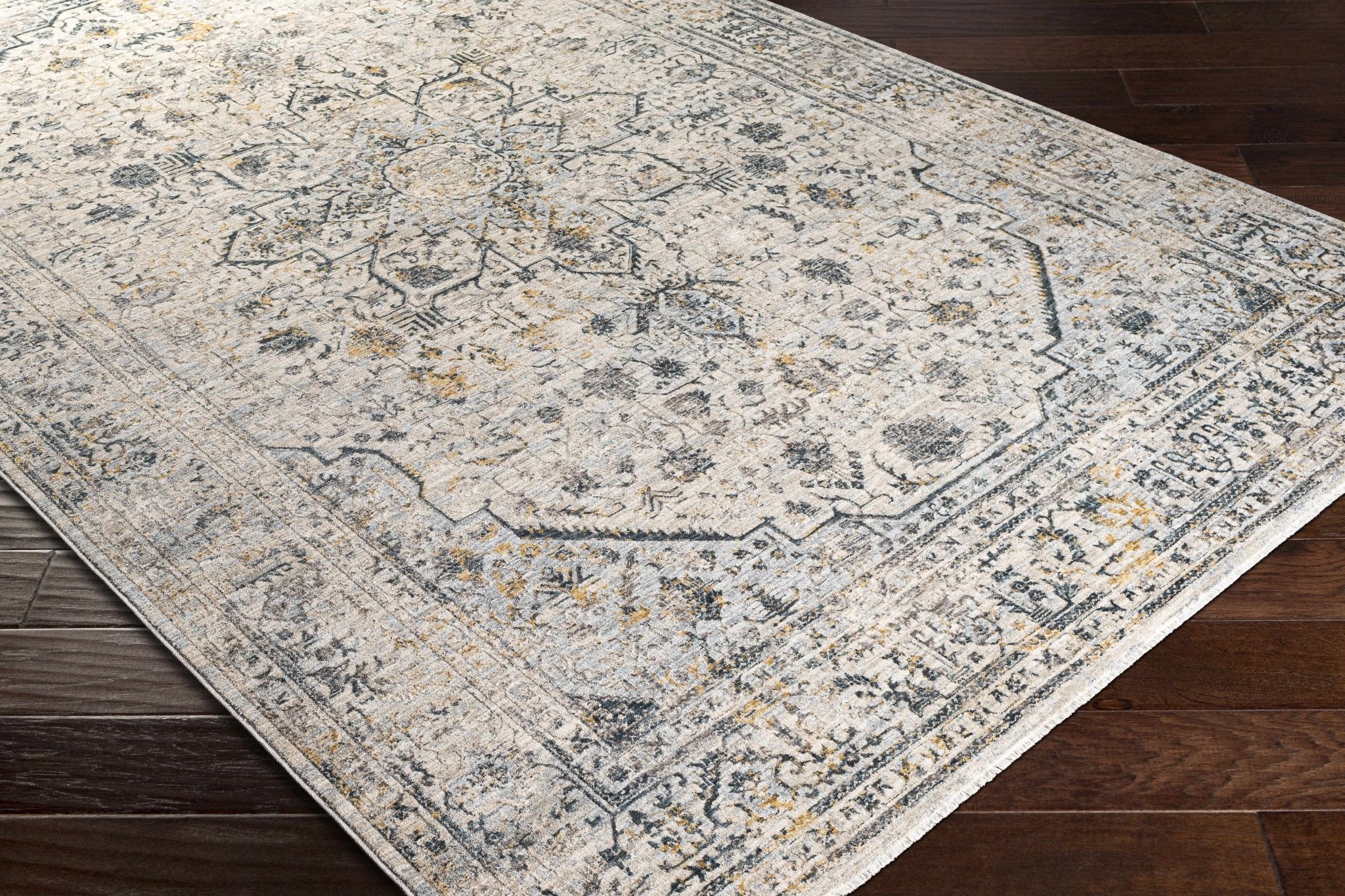 Traditional Beige And Charcoal Rug - Image 4