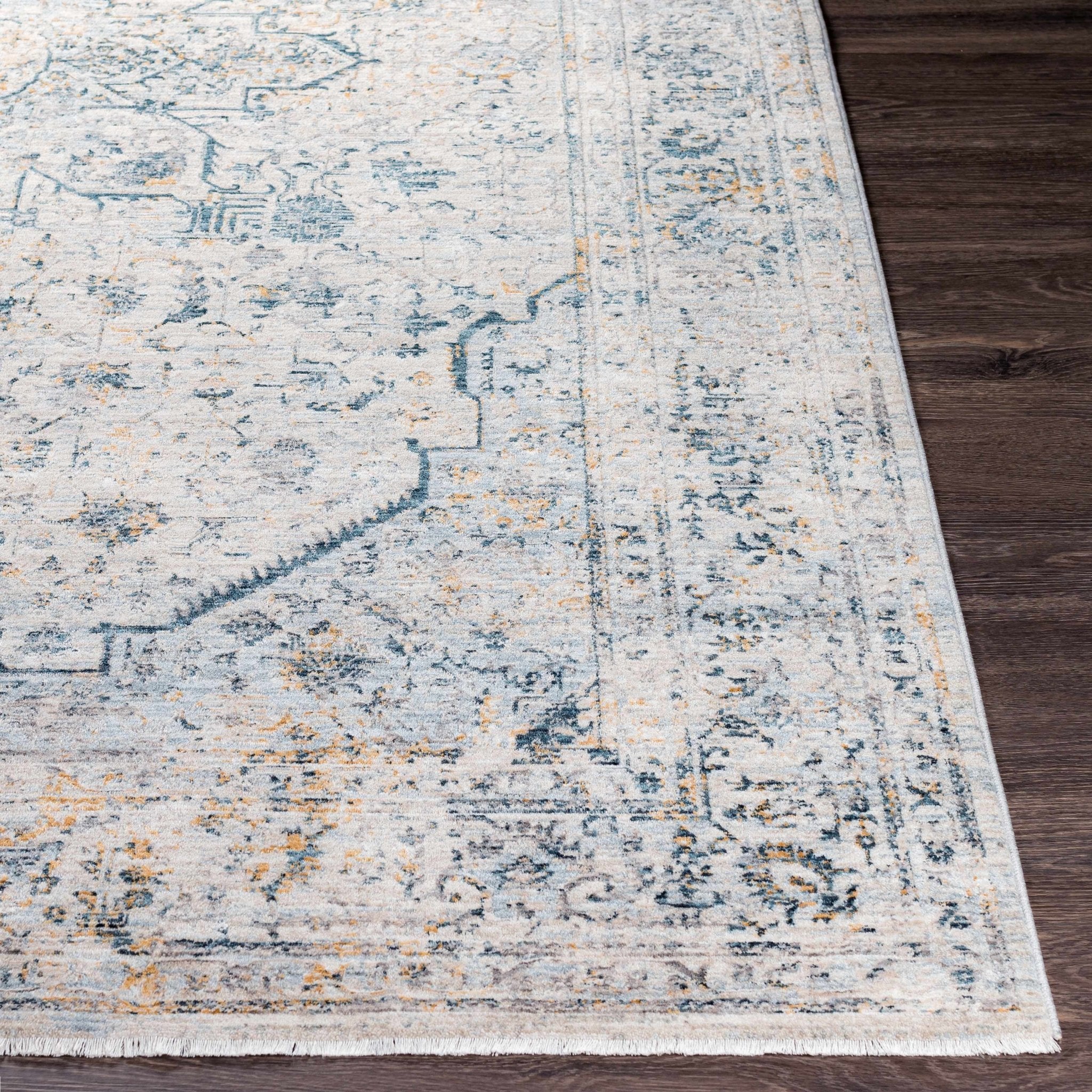 Traditional Beige And Charcoal Rug - Image 5