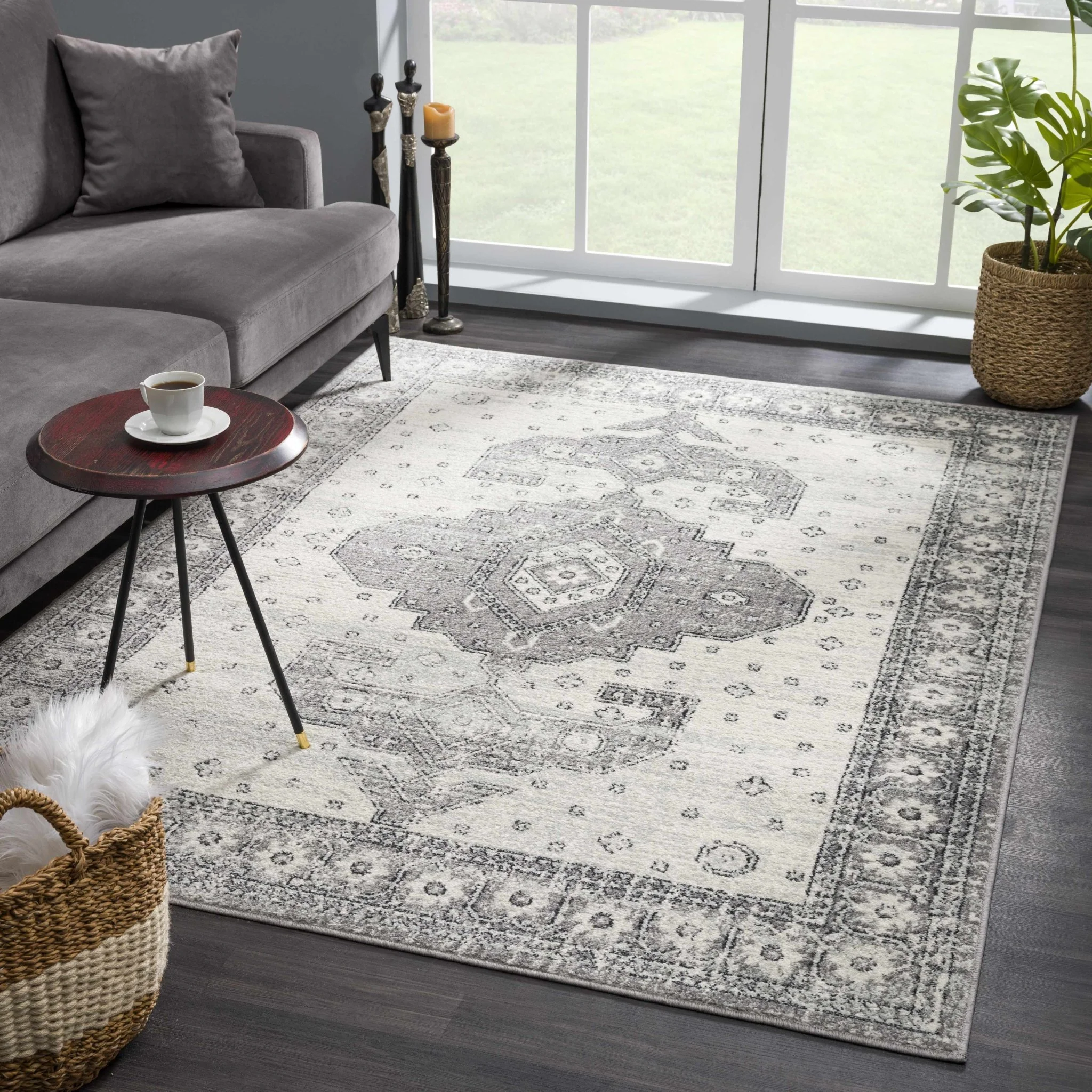 Traditional Beige and Gray Low Pile Indoor Area Rug - Image 3