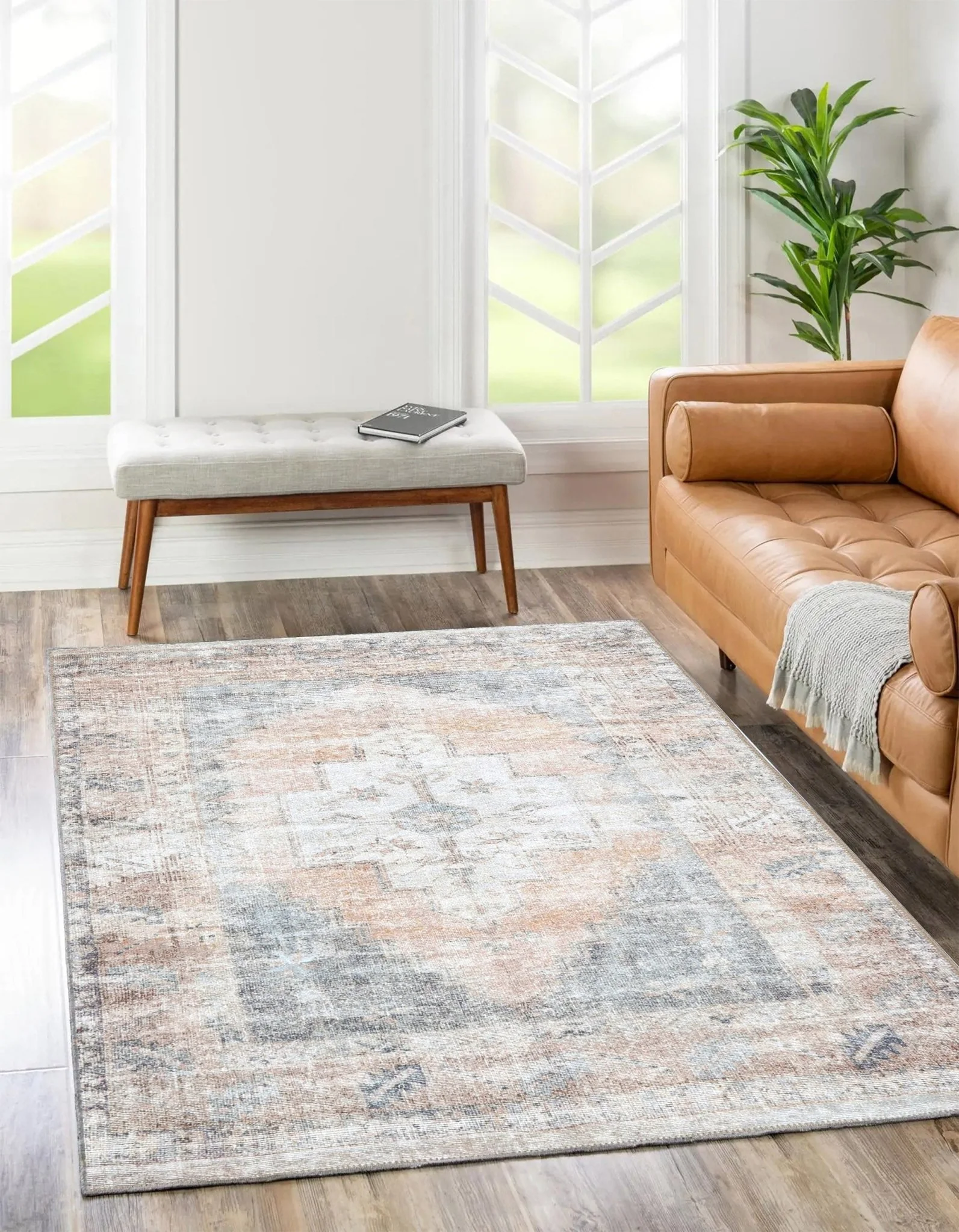 Transitional Beige And Gray Machine Washable Rug - Image 2