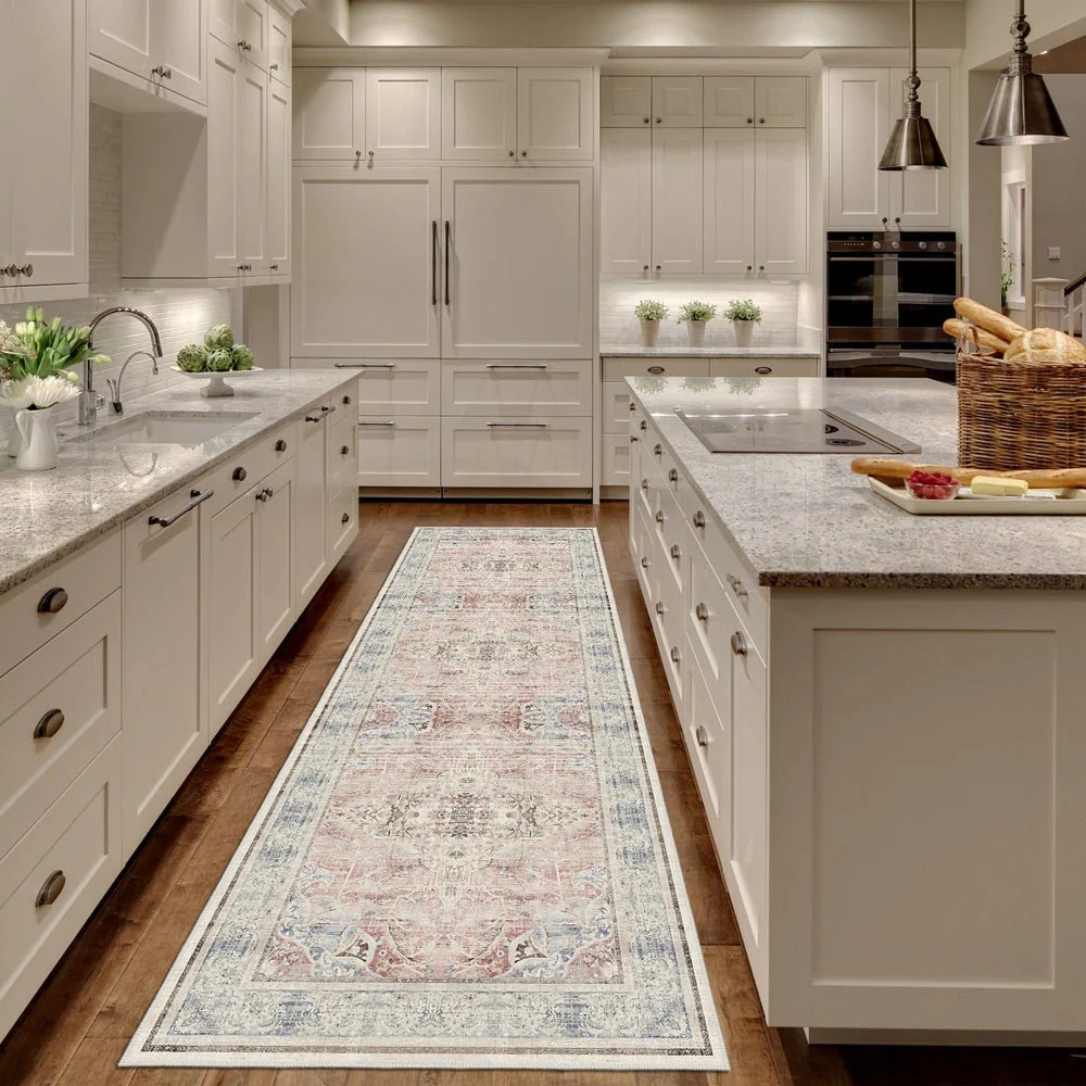 Traditional Beige And Pink Machine Washable Cotton Area Rug - Image 4