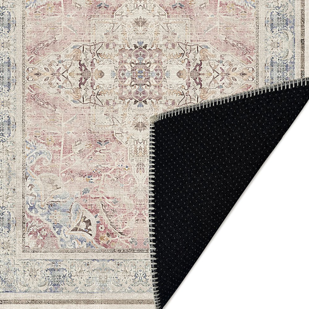 Traditional Beige And Pink Machine Washable Cotton Area Rug - Image 6