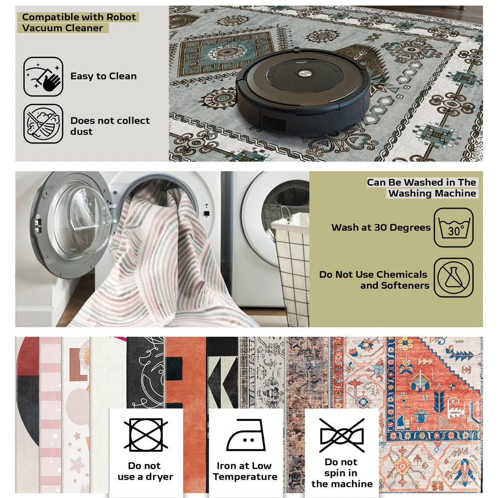 Traditional Beige And Pink Machine Washable Cotton Area Rug - Image 8