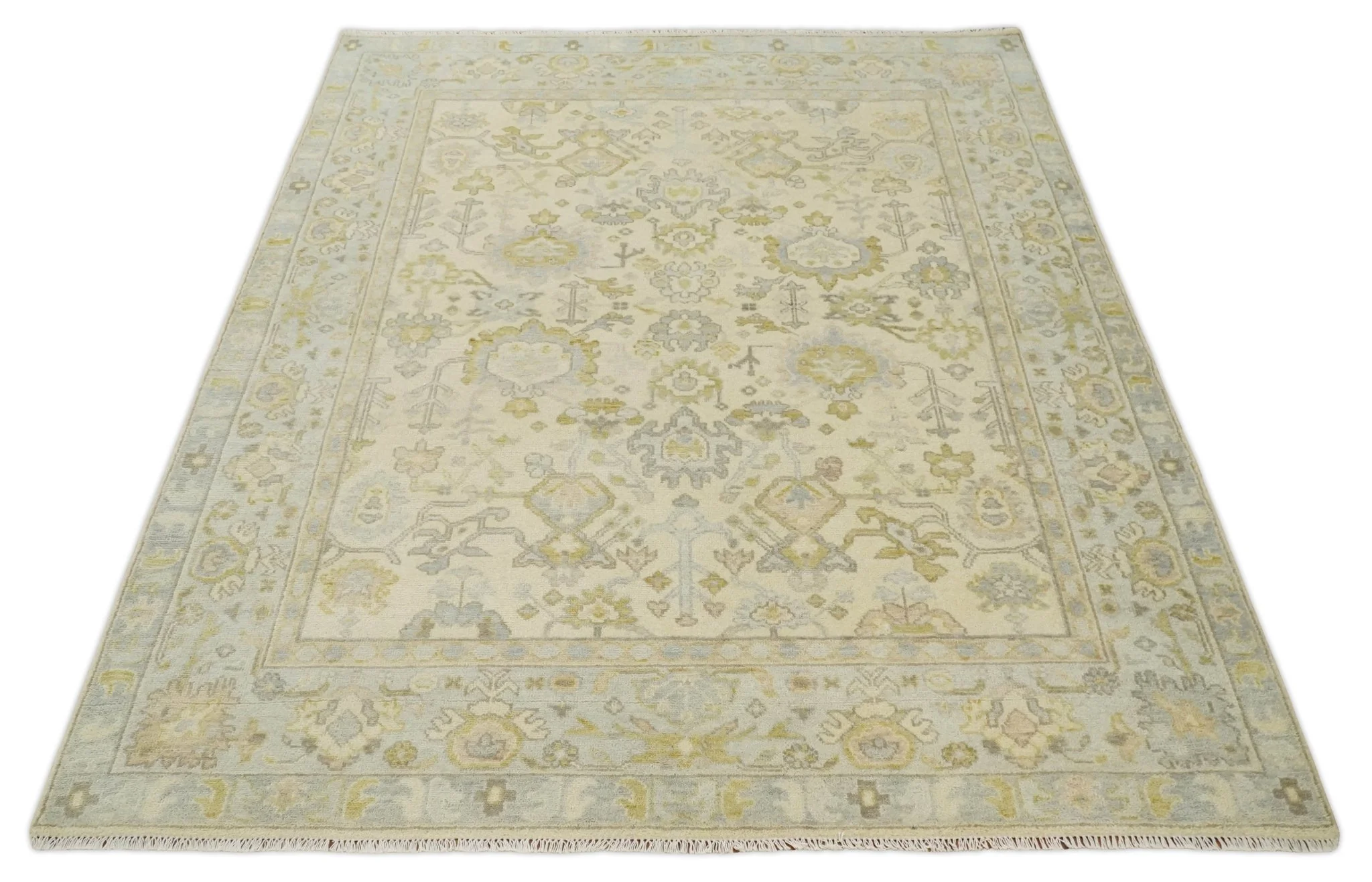 Earthy Neutral Traditional Beige and Silver Antique Style Hand knotted Wool Area Rug, Kids, Living Room and Bedroom Rug - Image 10