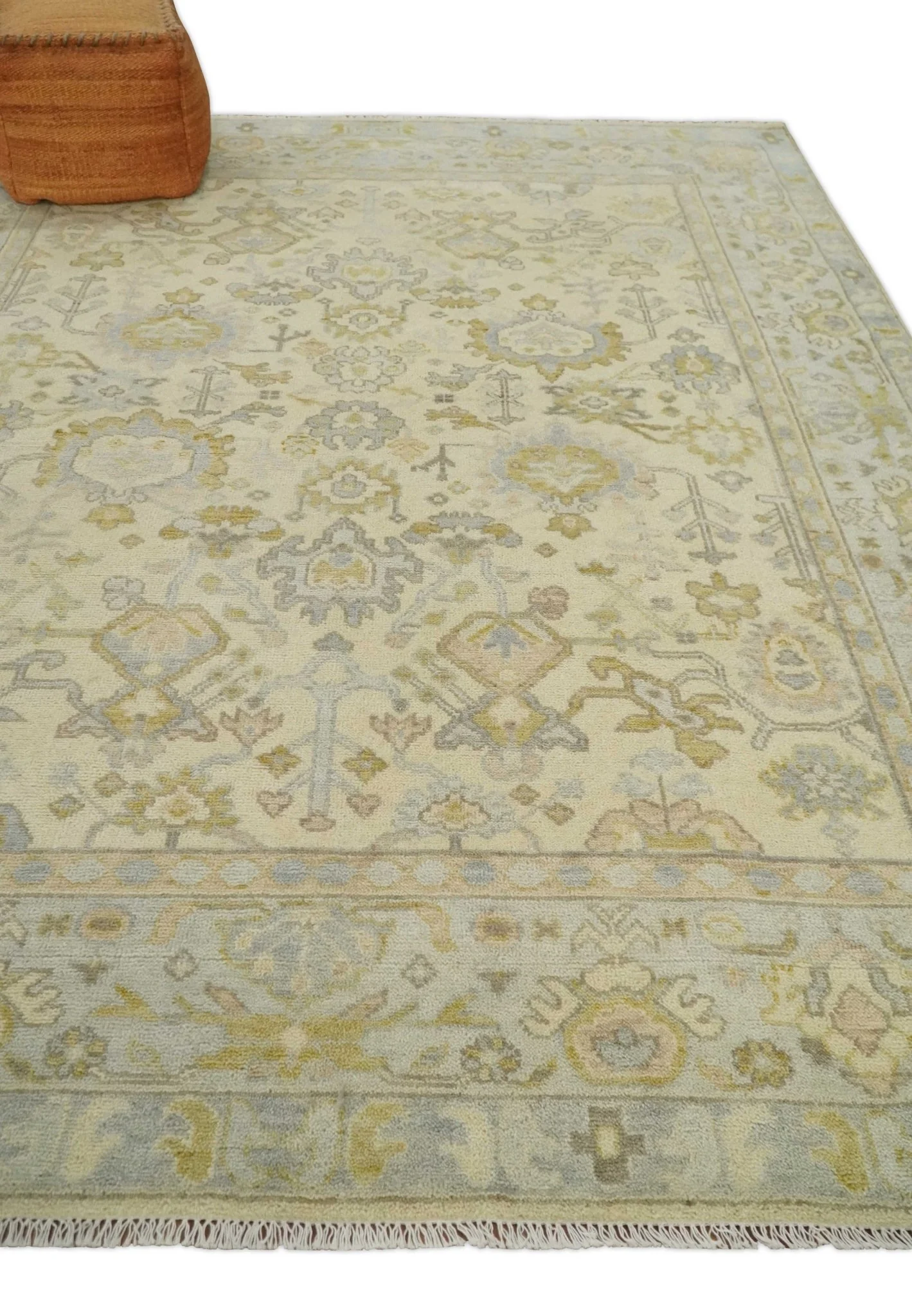 Earthy Neutral Traditional Beige and Silver Antique Style Hand knotted Wool Area Rug, Kids, Living Room and Bedroom Rug - Image 3