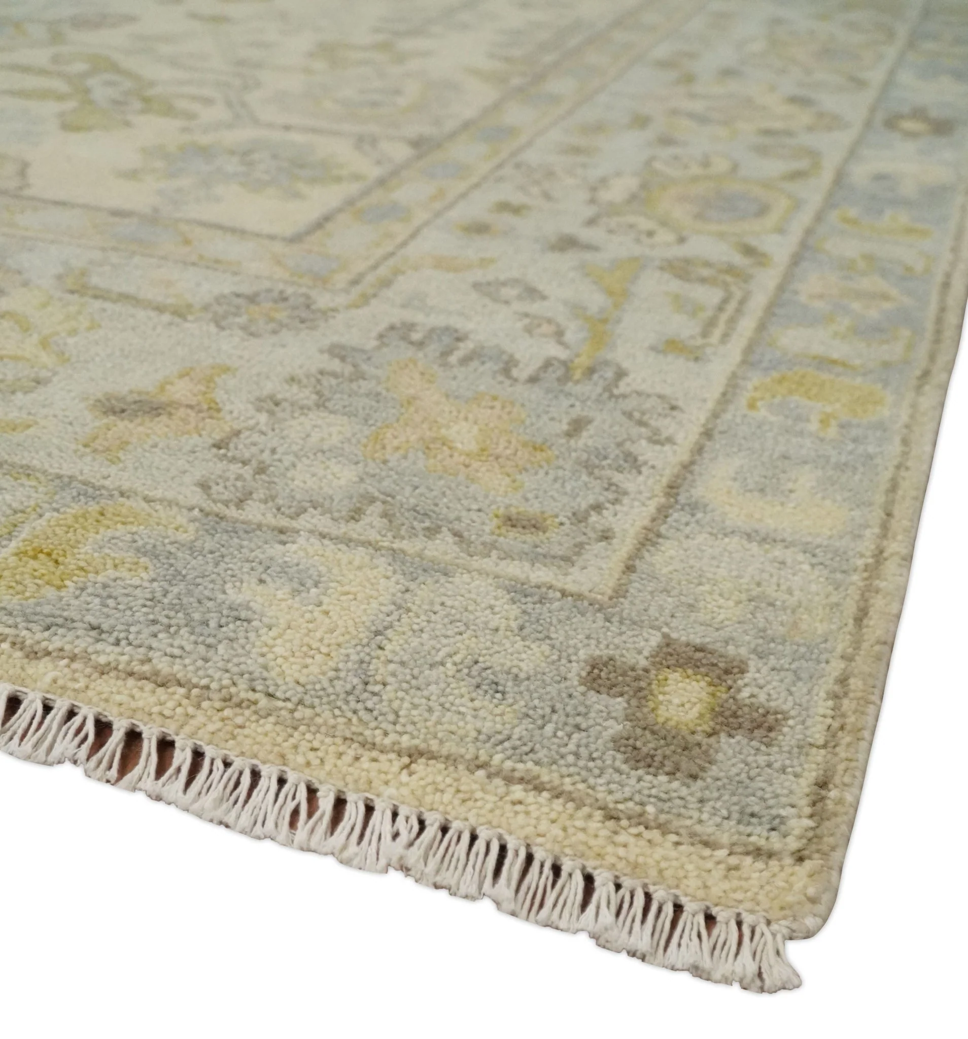 Earthy Neutral Traditional Beige and Silver Antique Style Hand knotted Wool Area Rug, Kids, Living Room and Bedroom Rug - Image 5