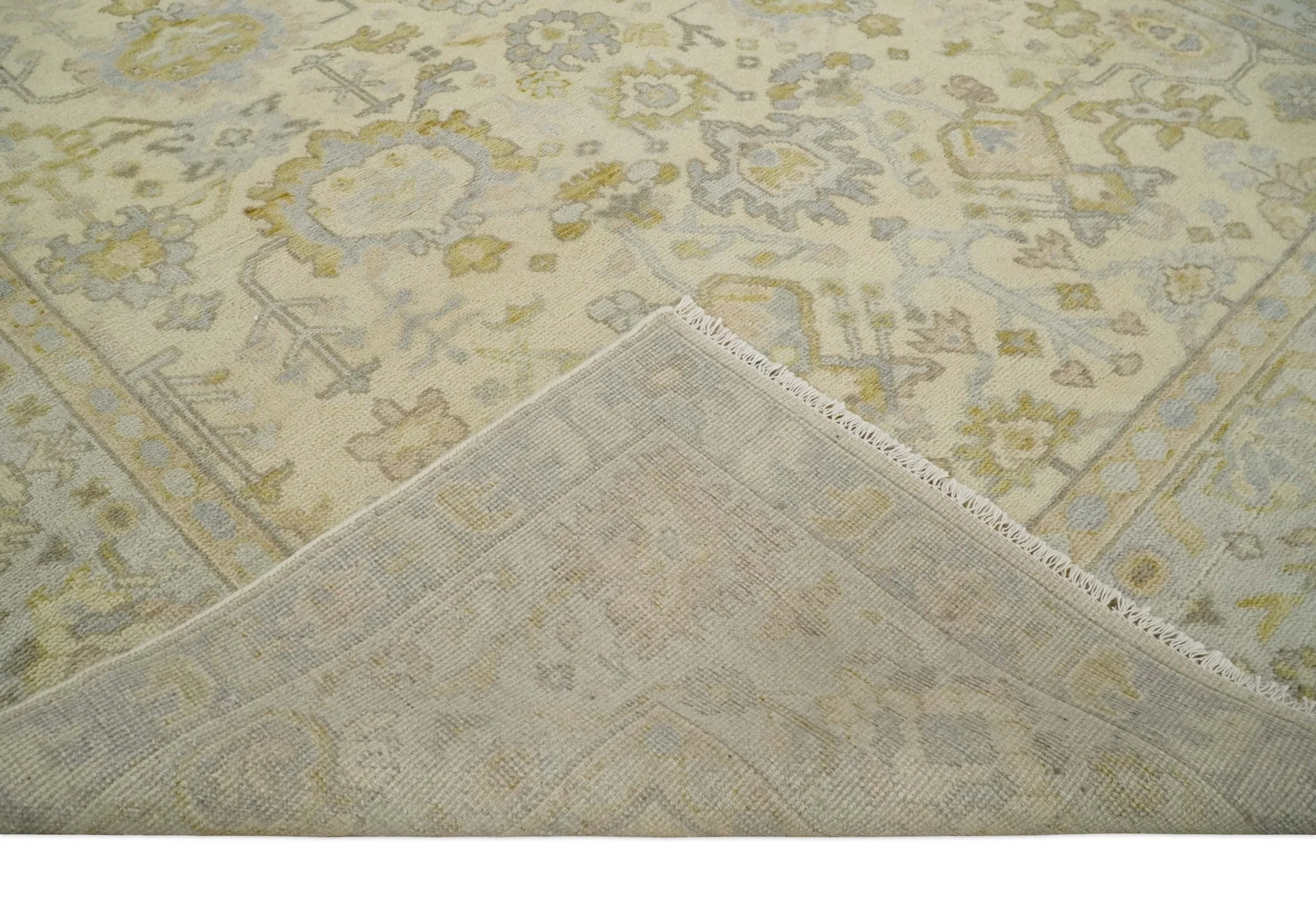 Earthy Neutral Traditional Beige and Silver Antique Style Hand knotted Wool Area Rug, Kids, Living Room and Bedroom Rug - Image 7