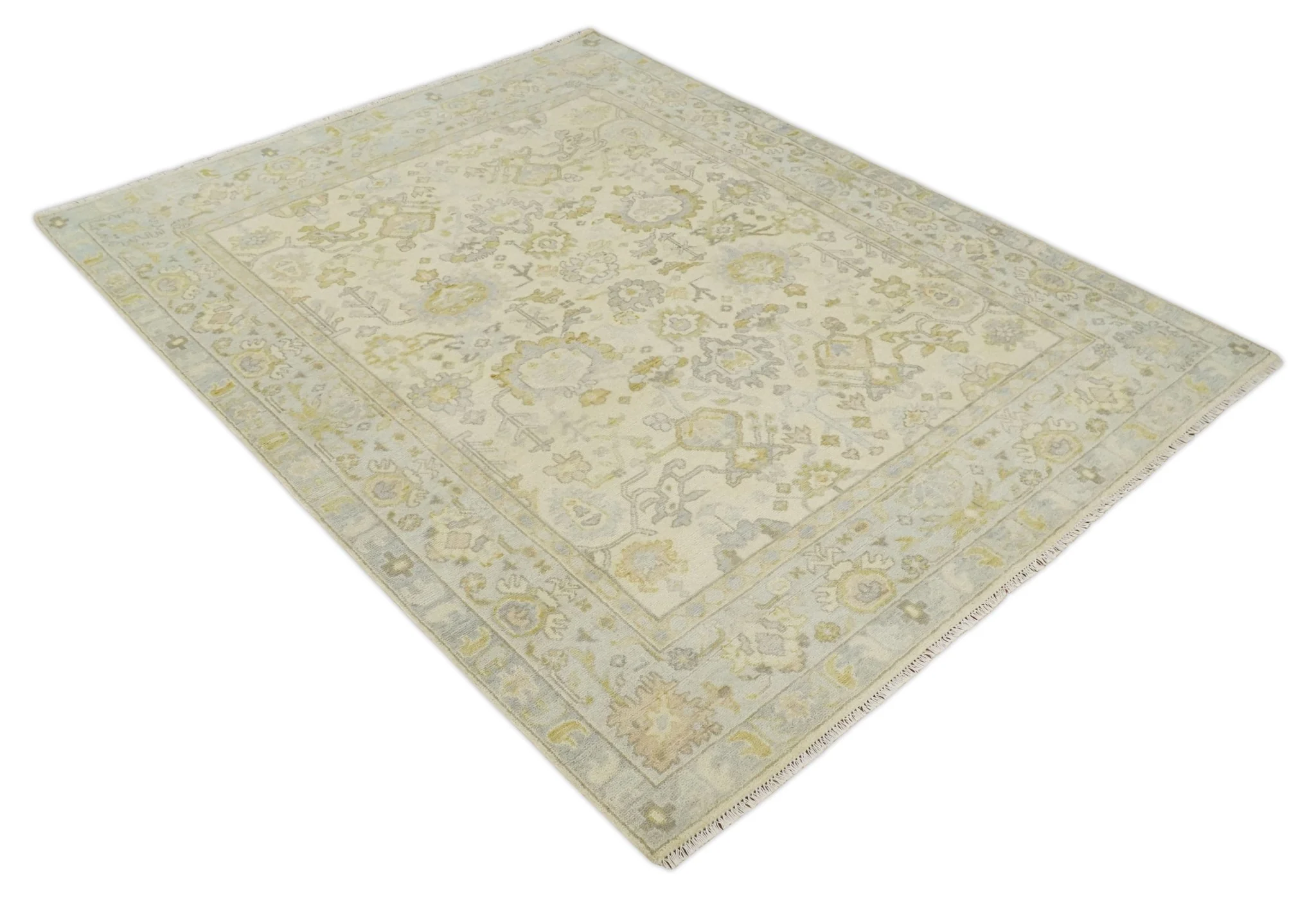Earthy Neutral Traditional Beige and Silver Antique Style Hand knotted Wool Area Rug, Kids, Living Room and Bedroom Rug - Image 9