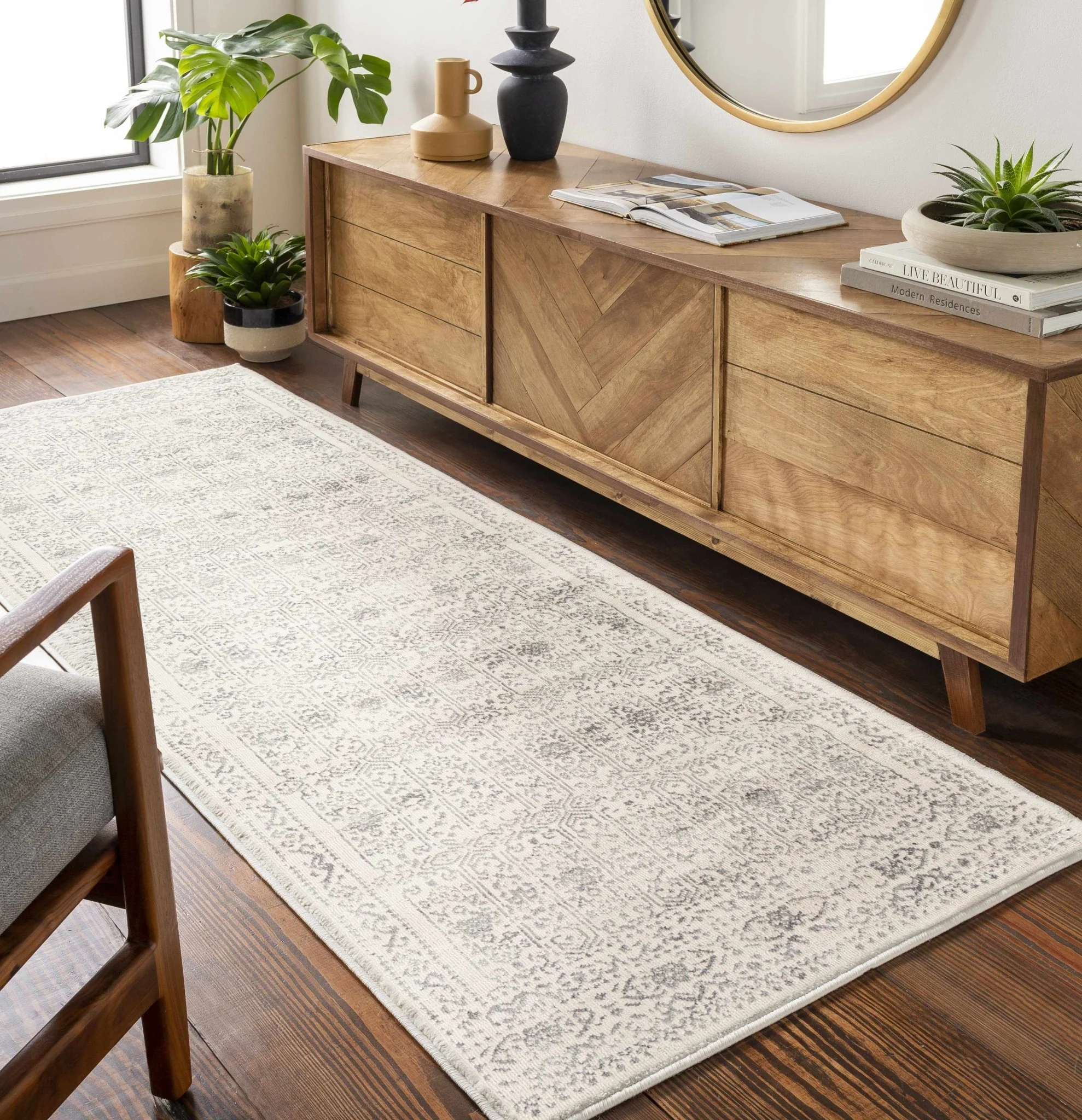 Traditional Beige ang Gray Medium Pile Multi Size Area Rug - Image 4