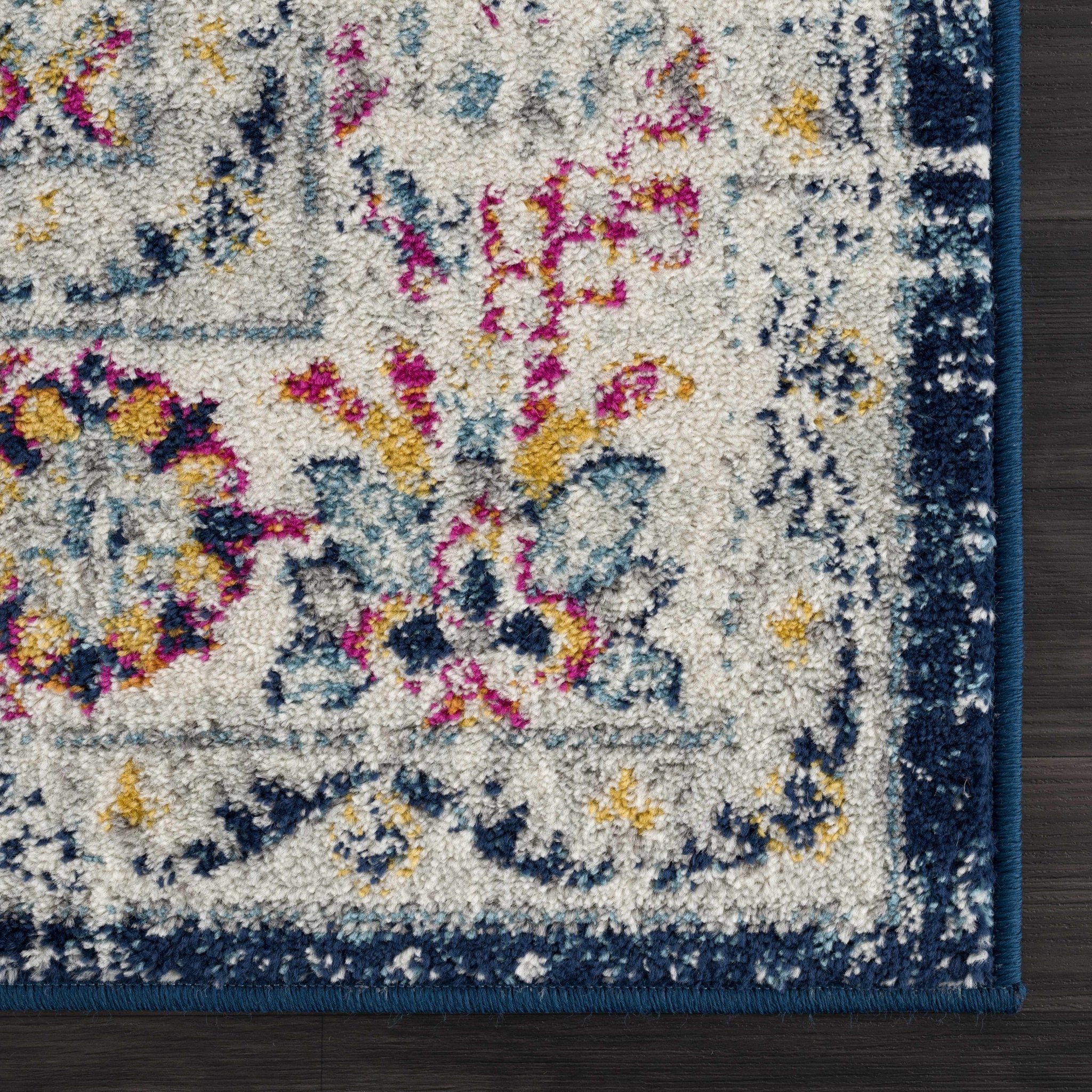 Traditional Beige, Blue and Pink Low Pile Medallion Design Indoor Area Rug - Image 4
