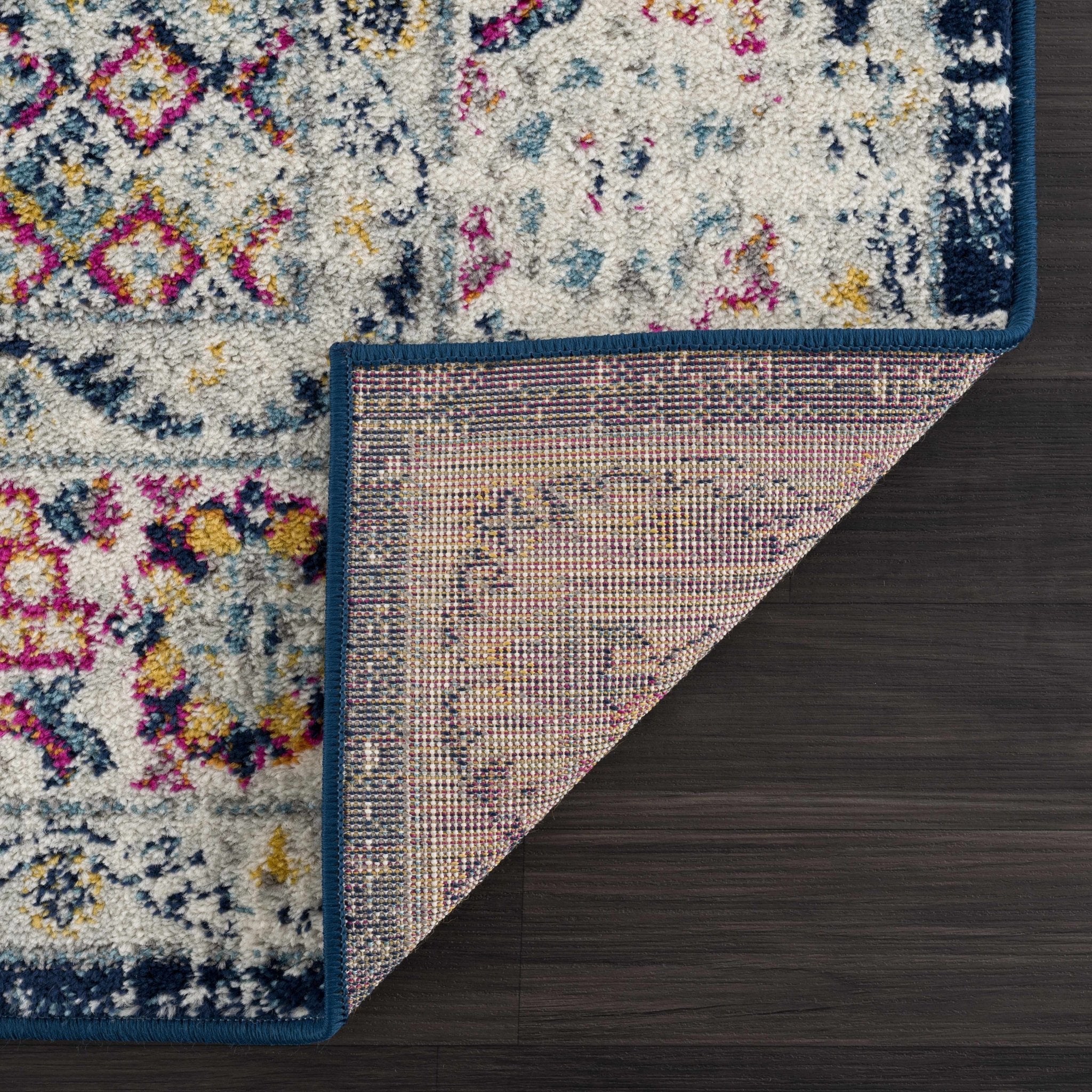 Traditional Beige, Blue and Pink Low Pile Medallion Design Indoor Area Rug - Image 5