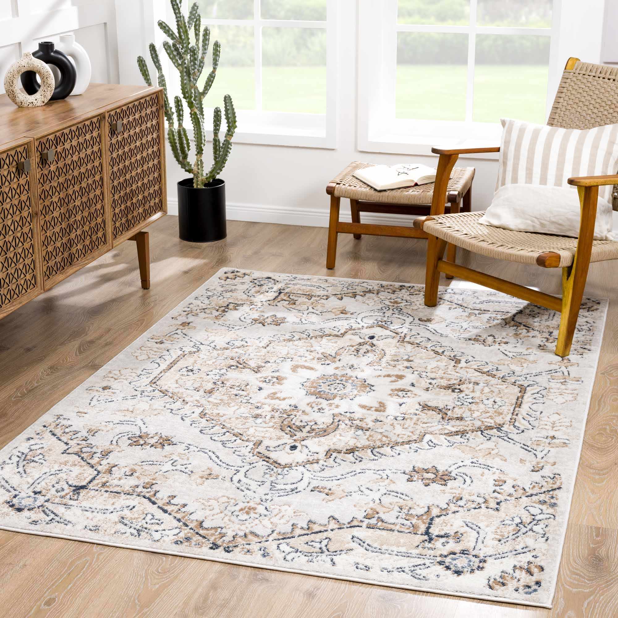 Traditional Beige, Camel and Charcoal Medium Pile Area Rug - Image 2