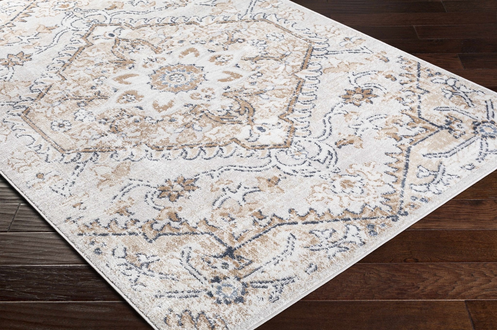 Traditional Beige, Camel and Charcoal Medium Pile Area Rug - Image 4
