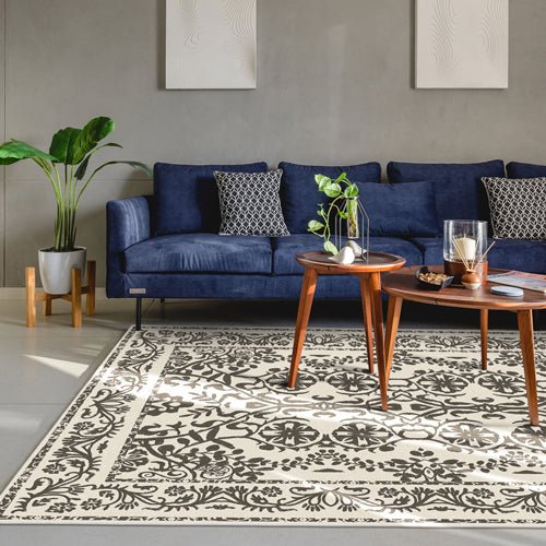 Traditional Flowers and Leaf's Beige Machine Washable Cotton Rug - Image 2