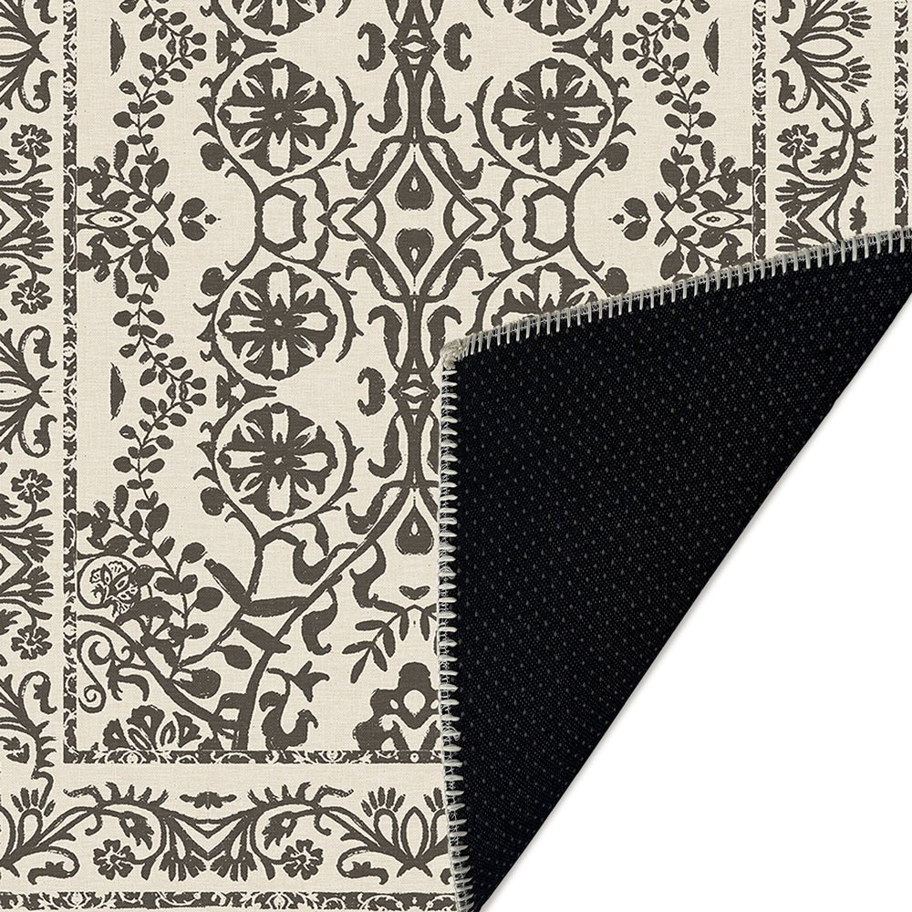 Traditional Flowers and Leaf's Beige Machine Washable Cotton Rug - Image 6