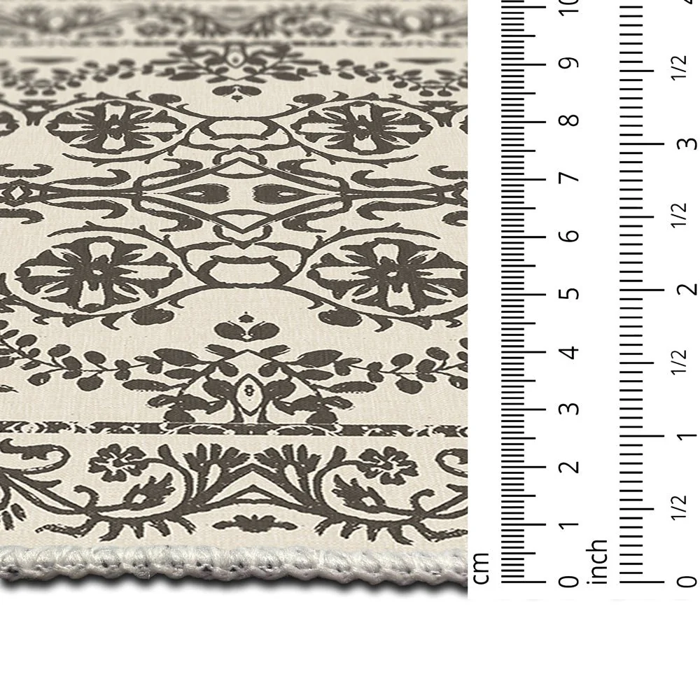 Traditional Flowers and Leaf's Beige Machine Washable Cotton Rug - Image 7