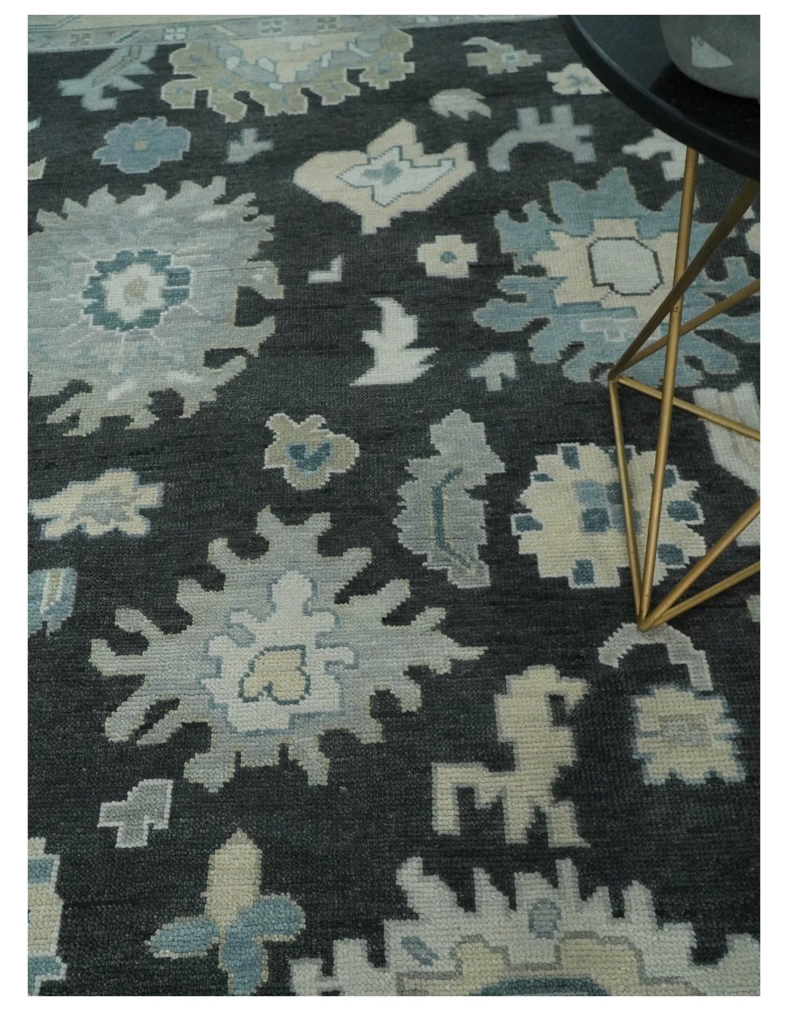 Antique look Black, Beige and Silver Hand Knotted Traditional Oushak Multi Size Wool Area Rug - Image 2