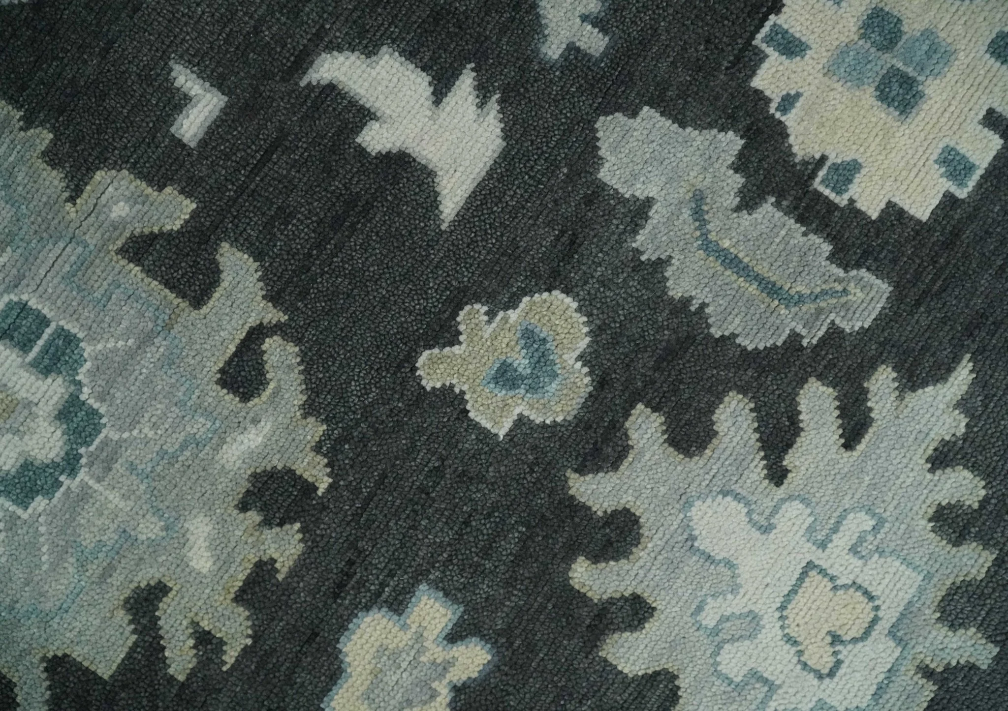 Antique look Black, Beige and Silver Hand Knotted Traditional Oushak Multi Size Wool Area Rug - Image 4