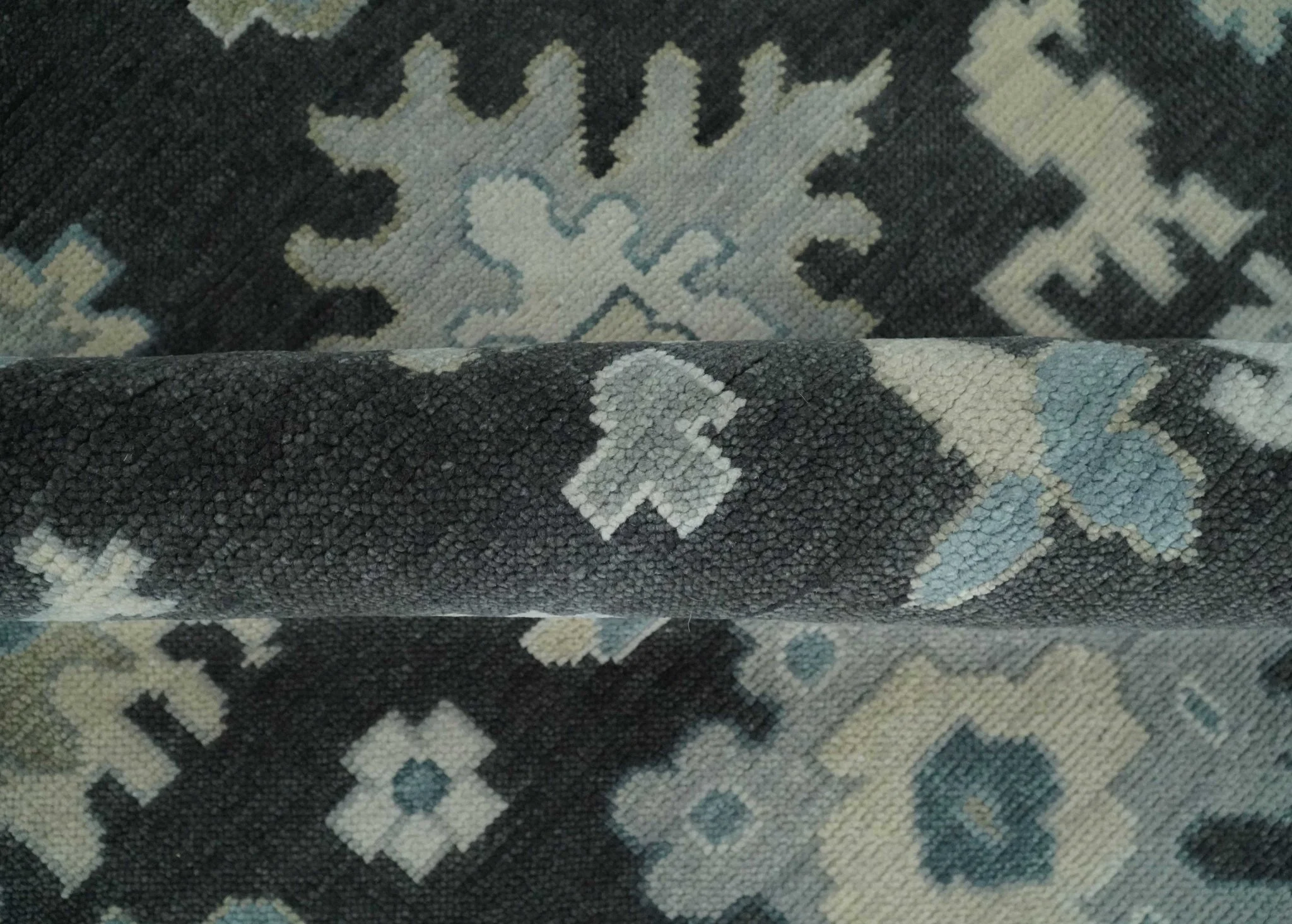 Antique look Black, Beige and Silver Hand Knotted Traditional Oushak Multi Size Wool Area Rug - Image 6