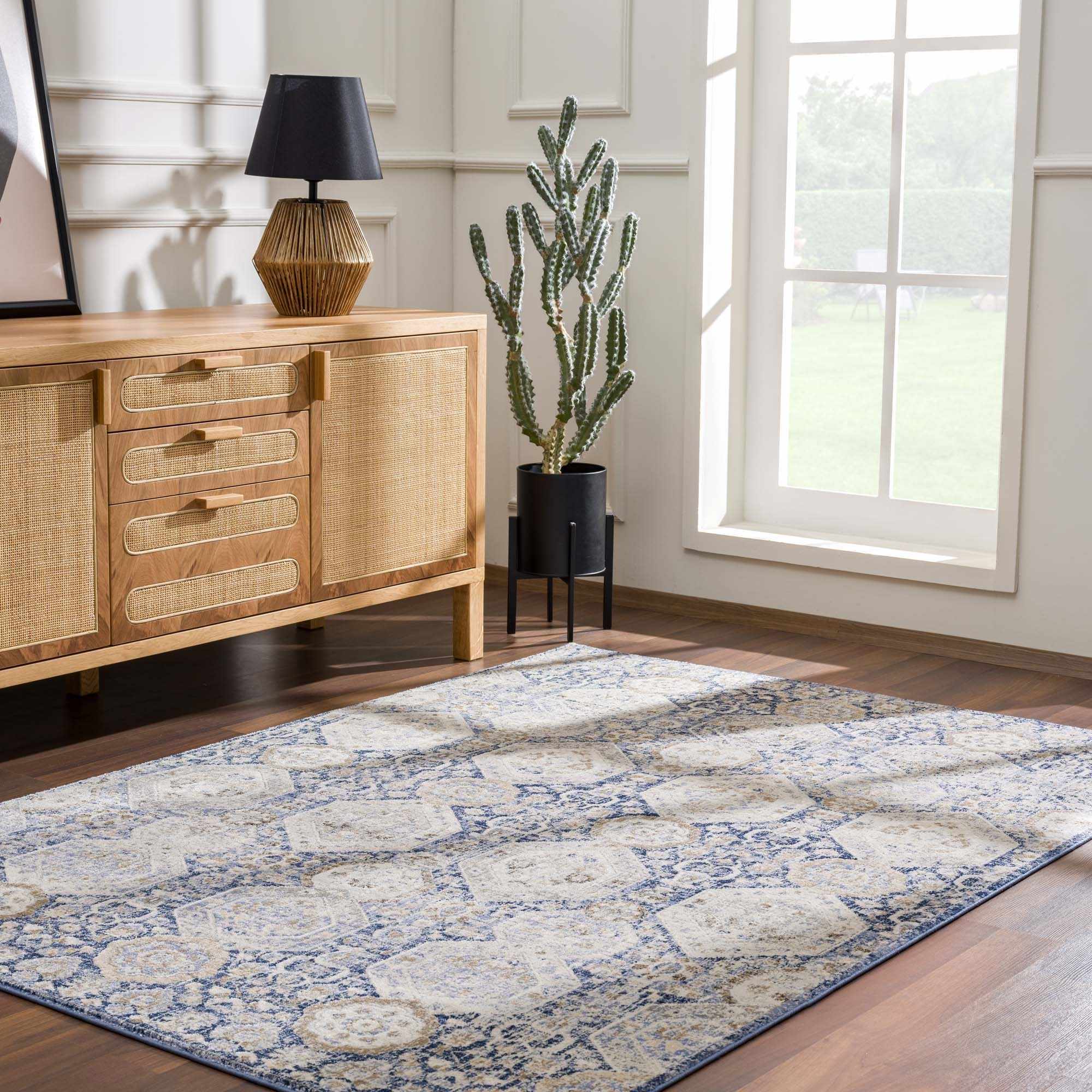 Traditional Transitional Blue and Beige Medium Pile Area Rug - Image 10
