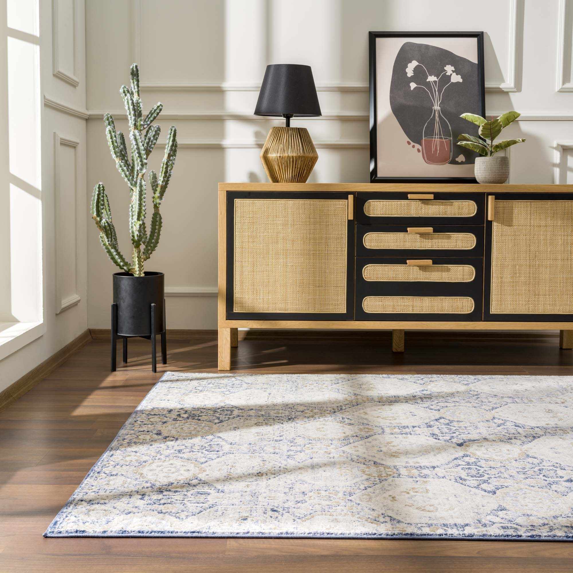 Traditional Transitional Blue and Beige Medium Pile Area Rug - Image 11