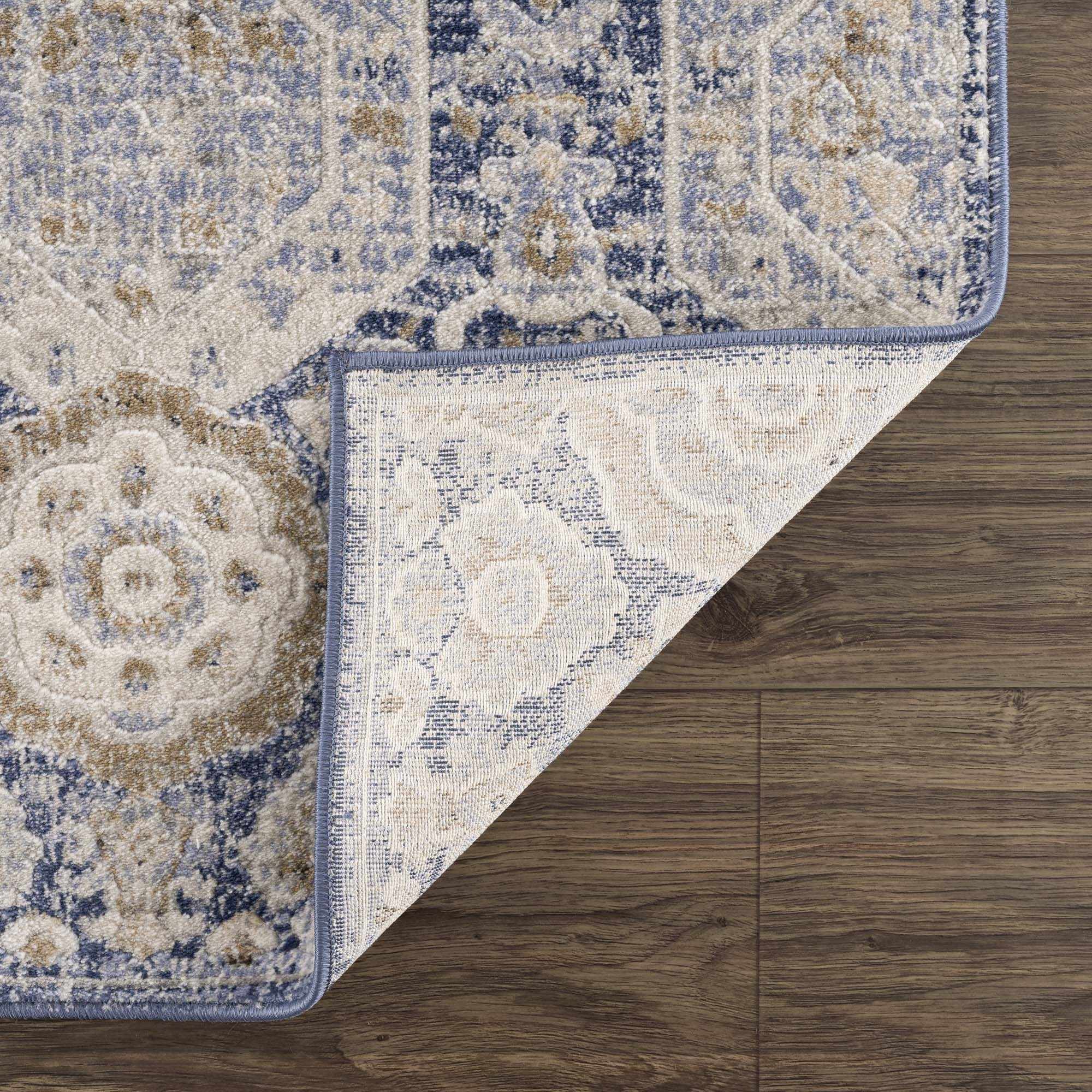 Traditional Transitional Blue and Beige Medium Pile Area Rug - Image 3