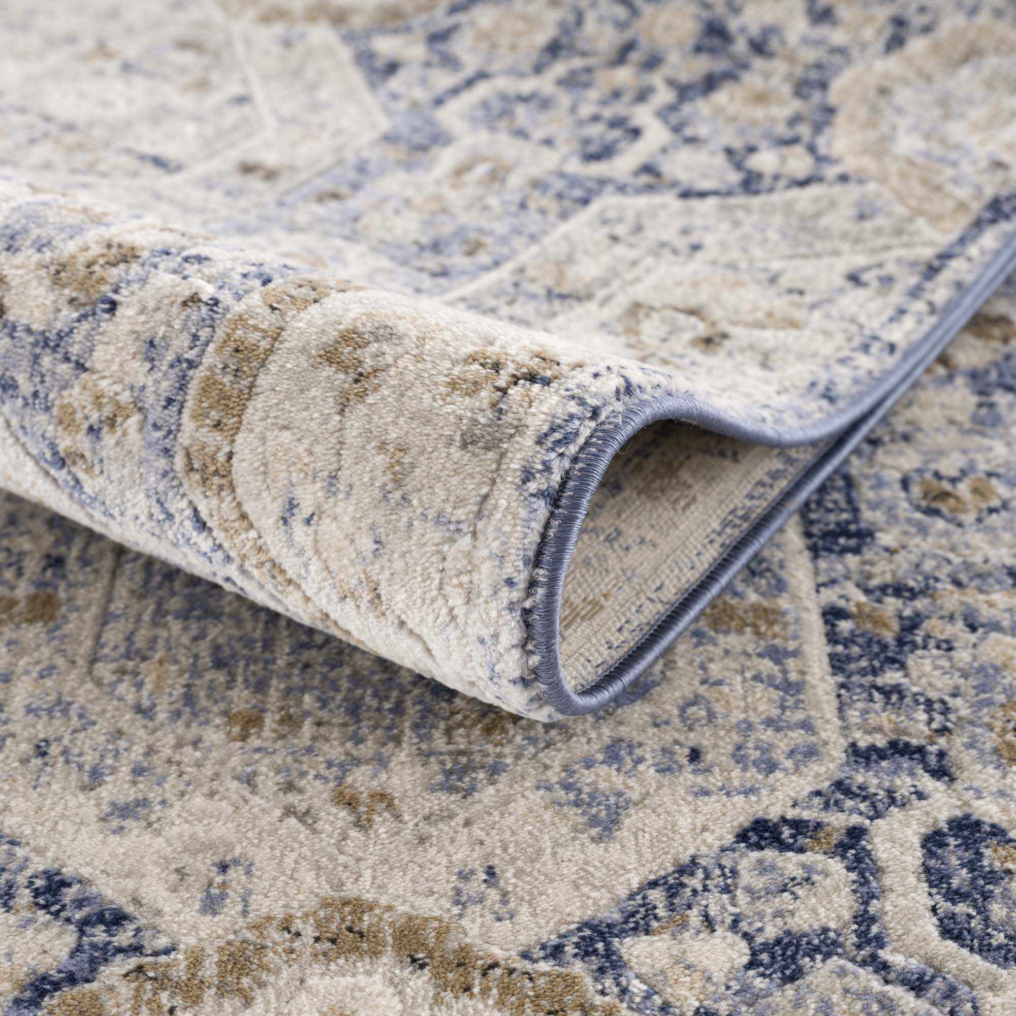 Traditional Transitional Blue and Beige Medium Pile Area Rug - Image 4