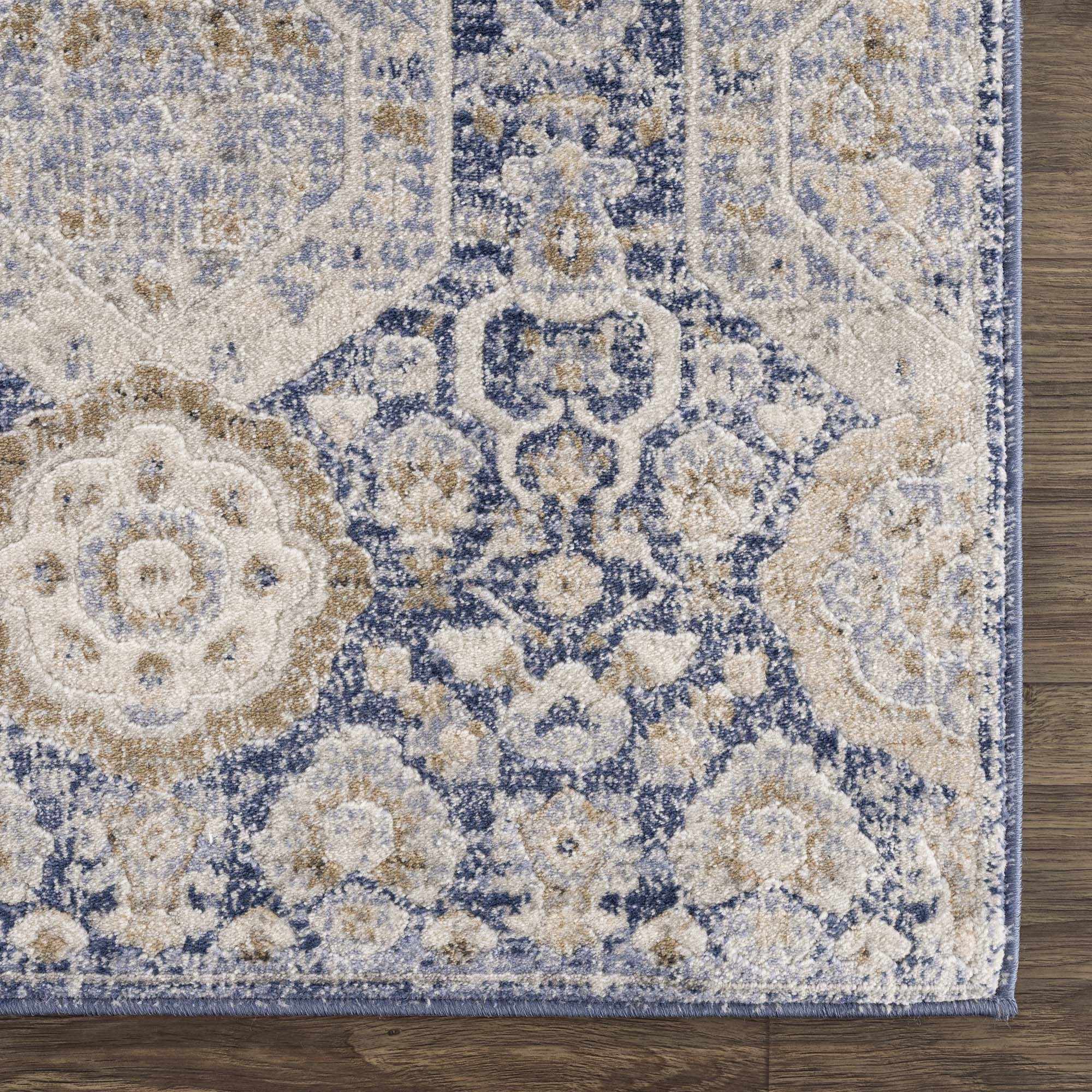 Traditional Transitional Blue and Beige Medium Pile Area Rug - Image 6