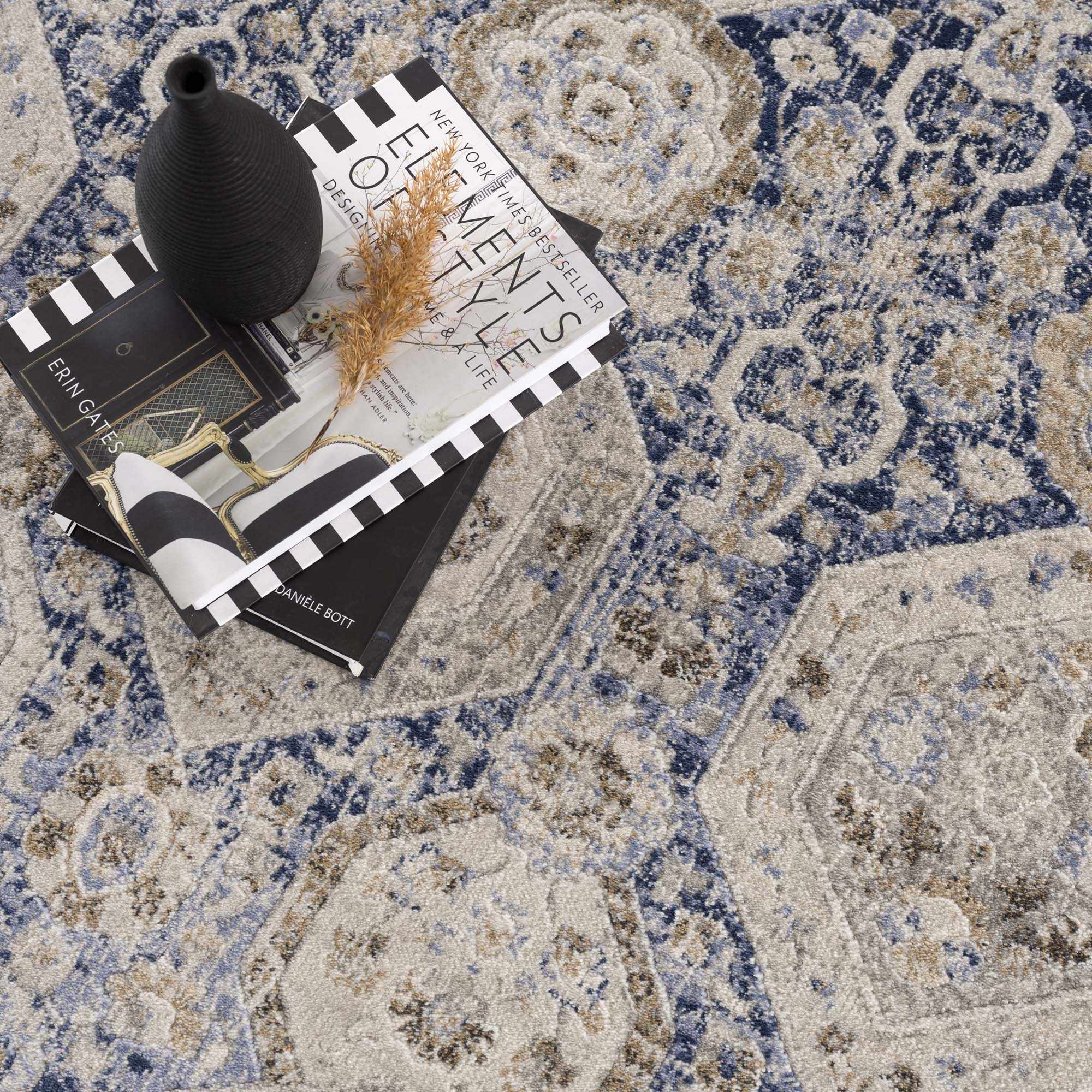 Traditional Transitional Blue and Beige Medium Pile Area Rug - Image 9