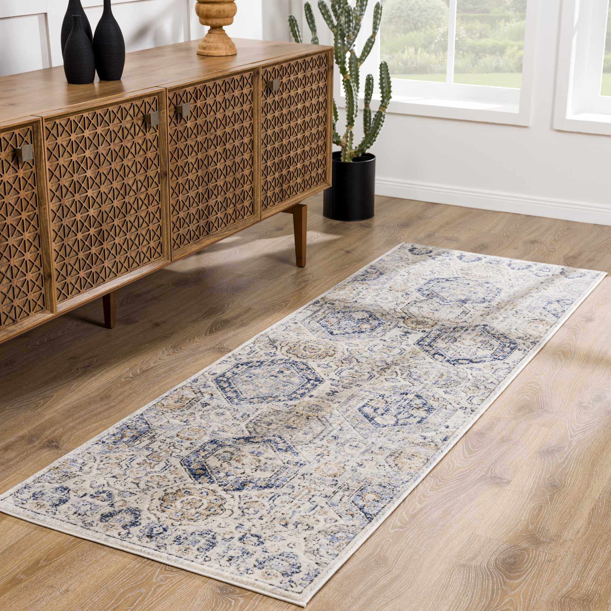 Traditional Blue and Beige Multi color Medium Pile Area Rug - Image 3