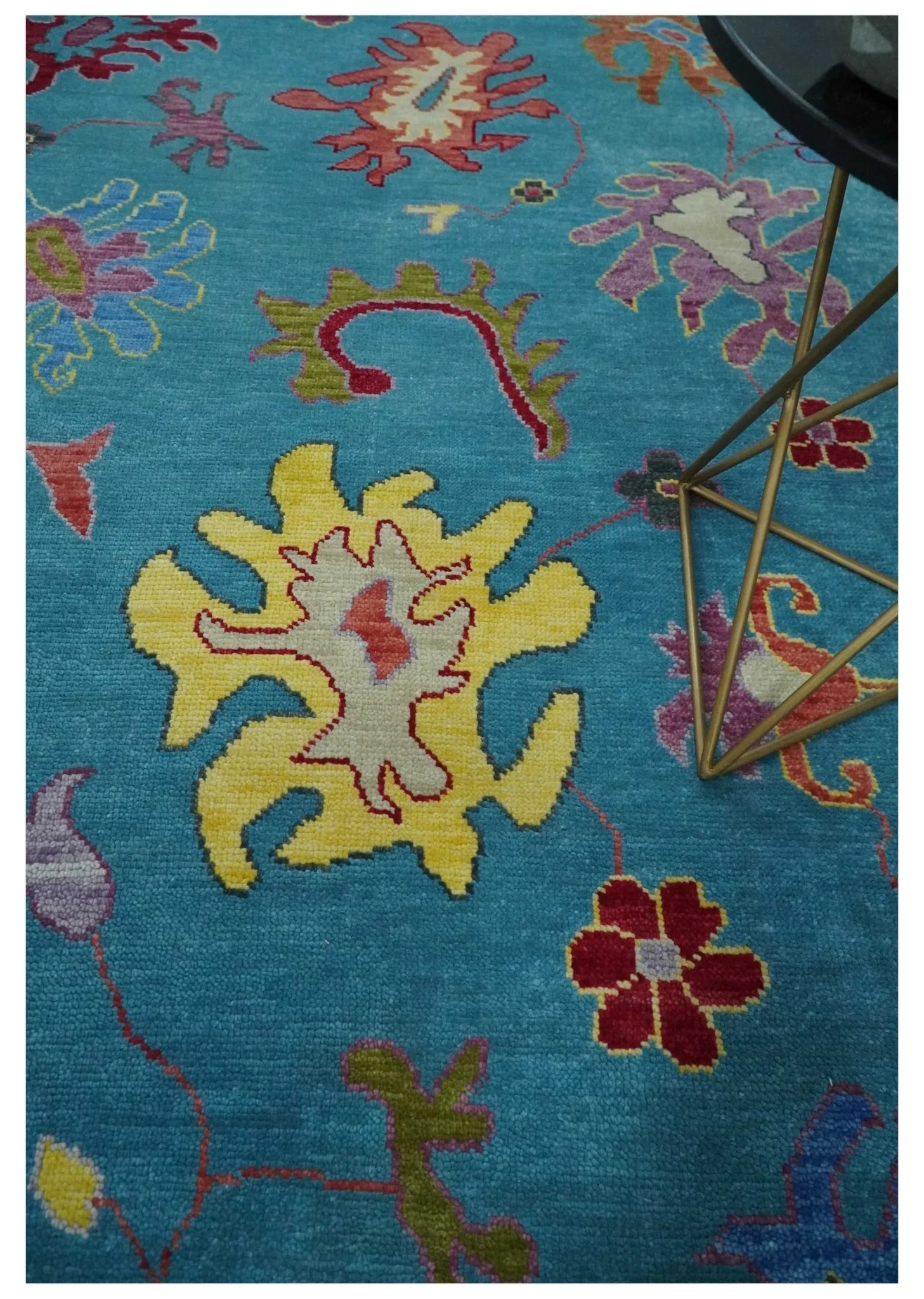 Traditional Blue and Camel Colorful Hand knotted Oushak 8.9x11.10 Wool Area Rug - Image 2