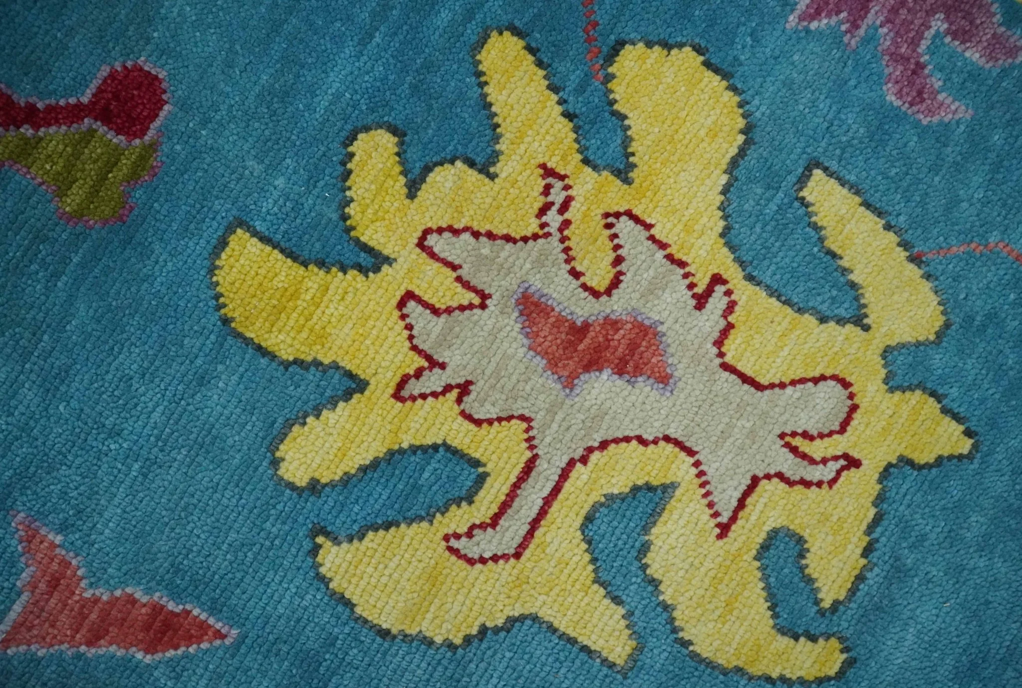 Traditional Blue and Camel Colorful Hand knotted Oushak 8.9x11.10 Wool Area Rug - Image 4