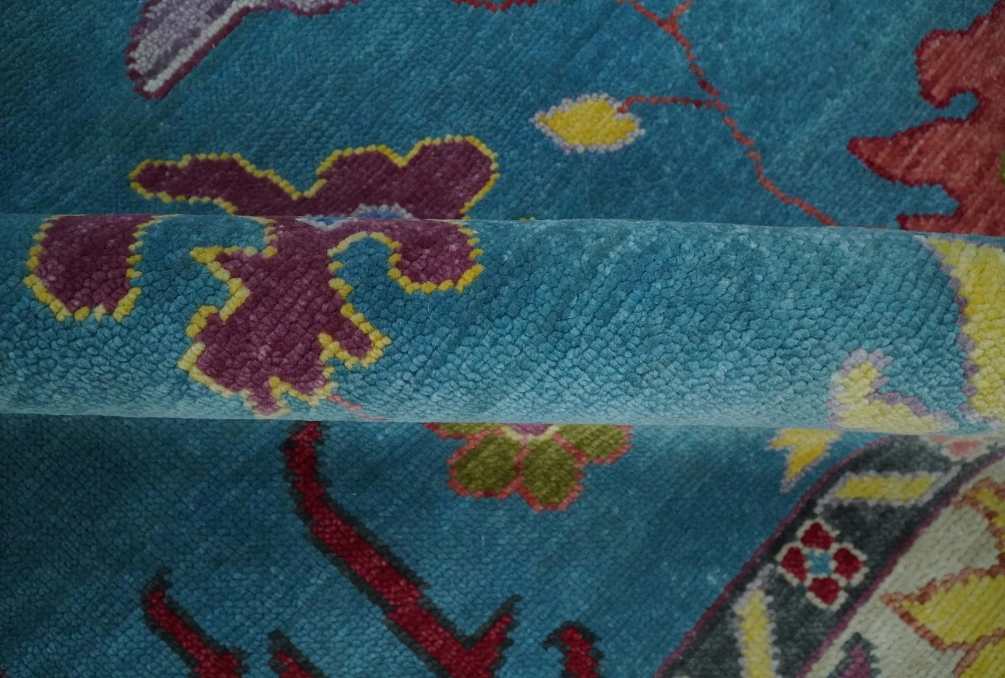 Traditional Blue and Camel Colorful Hand knotted Oushak 8.9x11.10 Wool Area Rug - Image 8