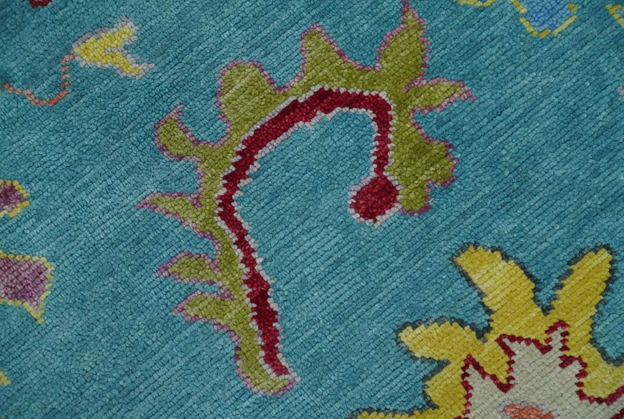 Traditional Blue and Camel Colorful Hand knotted Oushak Custom Made Wool Area Rug - Image 6