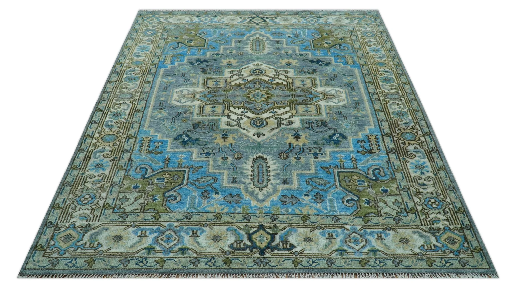 Traditional Blue And Gray Oushak Hand knotted Wool Area Rug - Image 10