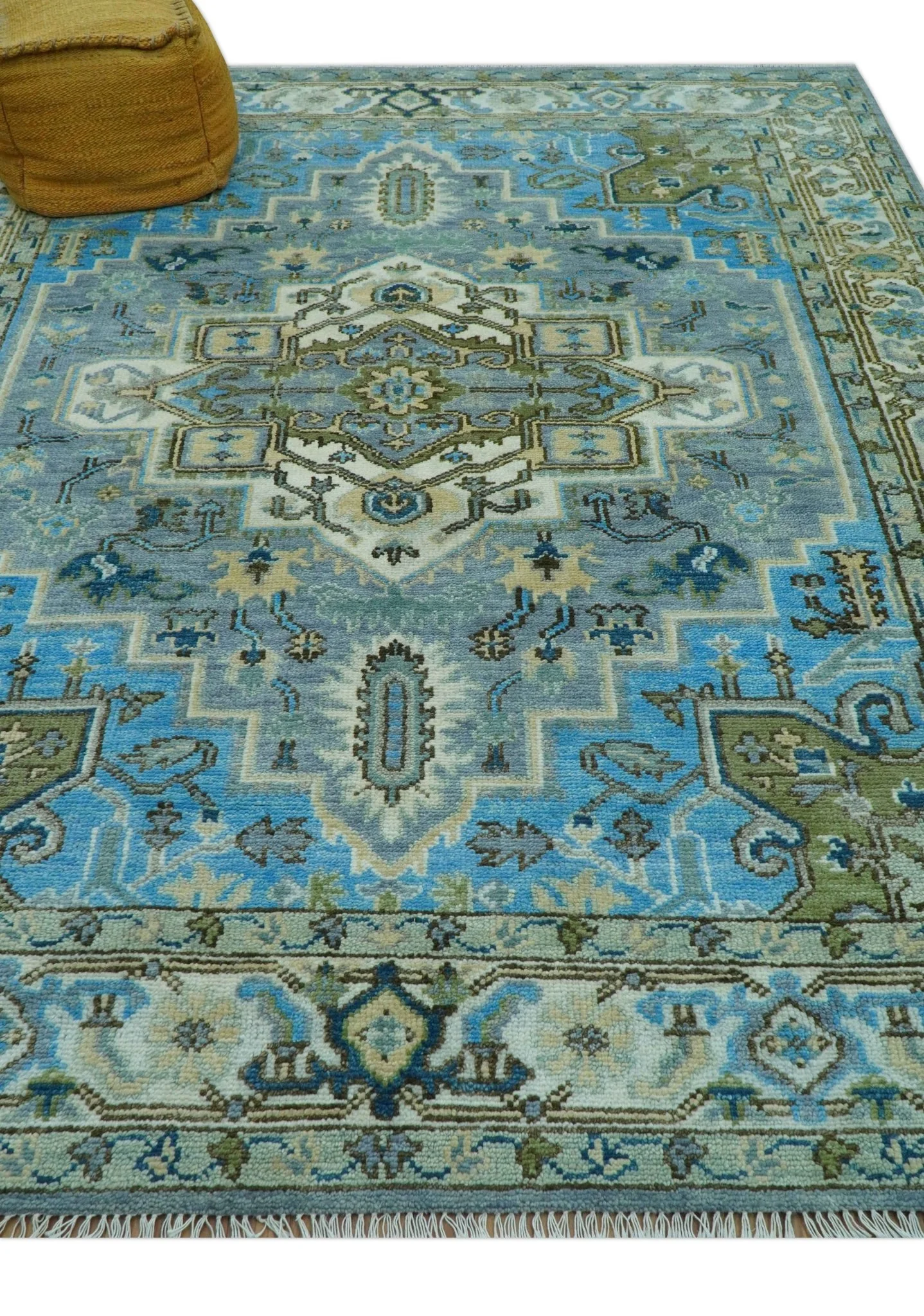 Traditional Blue And Gray Oushak Hand knotted Wool Area Rug - Image 4