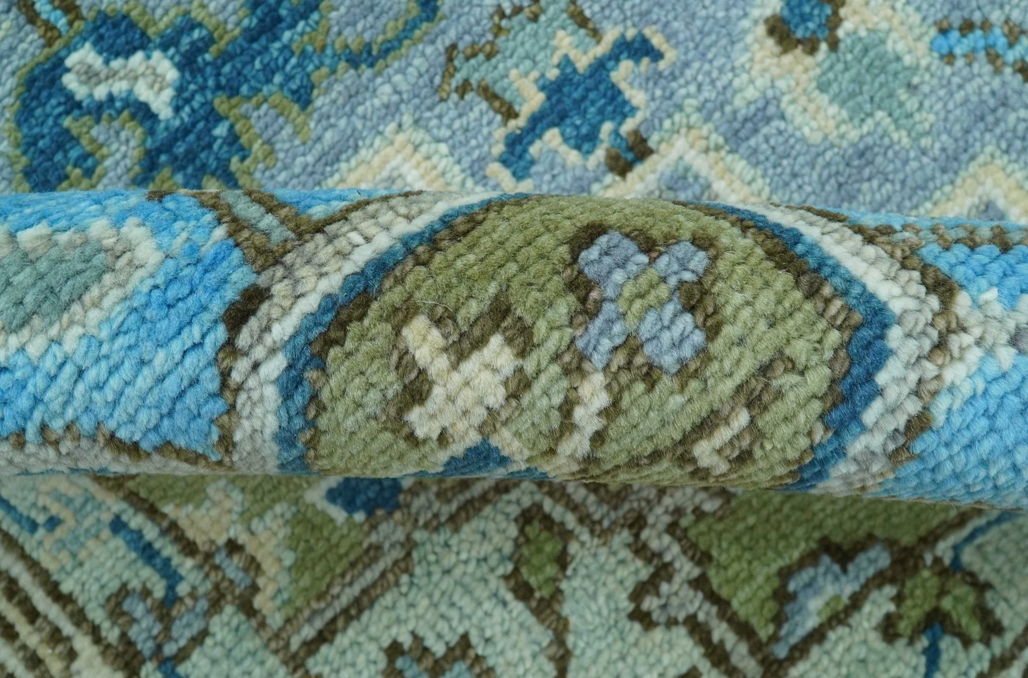 Traditional Blue And Gray Oushak Hand knotted Wool Area Rug - Image 8