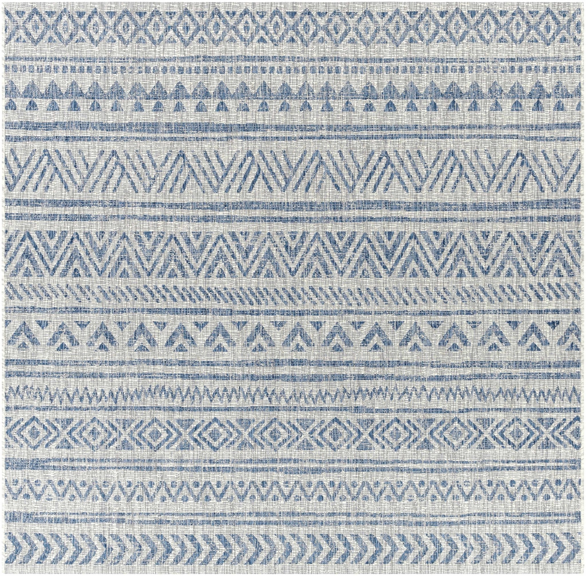 Traditional Blue and Ivory Tribal Design Outdoor Area Rug - Image 10