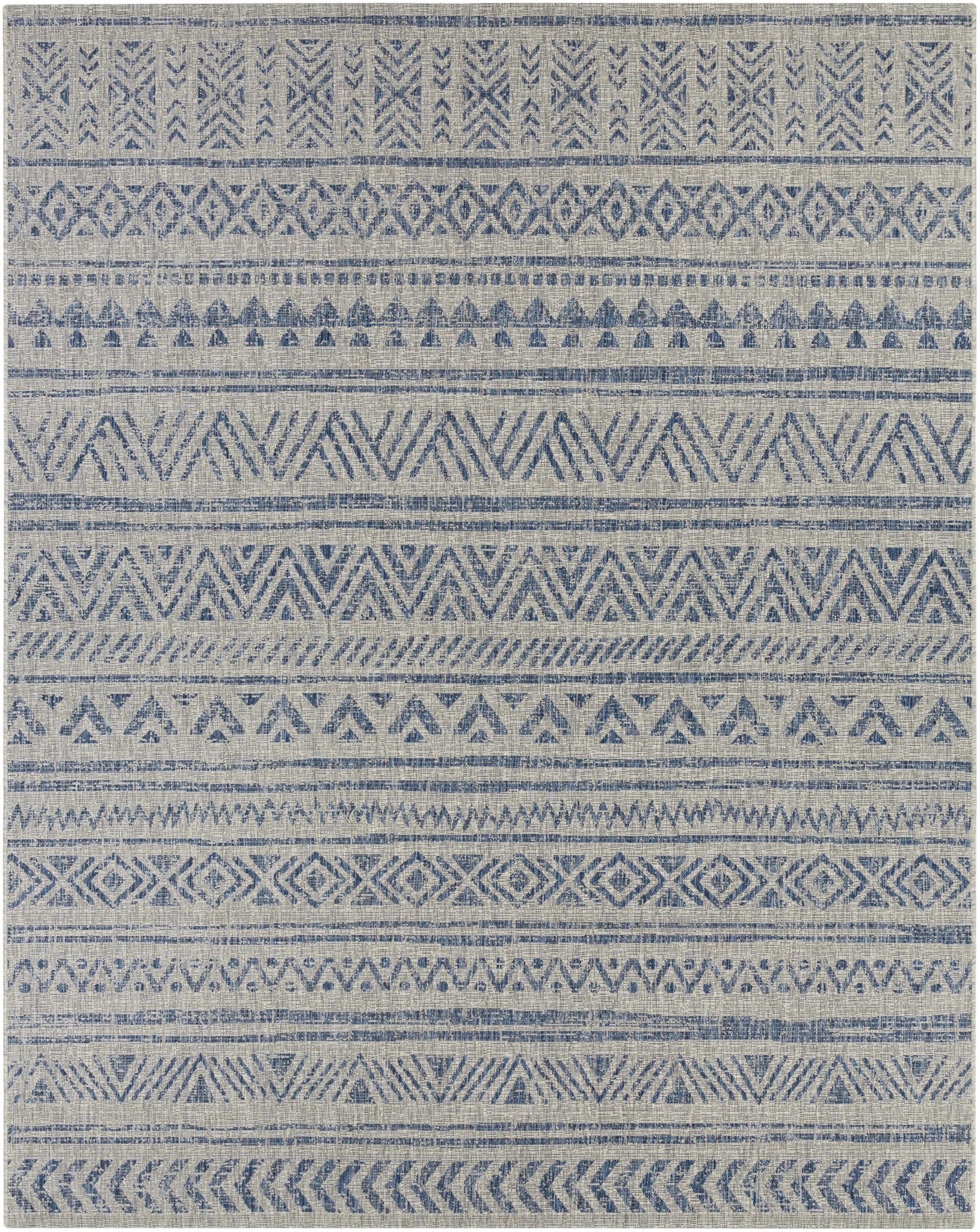 Traditional Blue and Ivory Tribal Design Outdoor Area Rug - Image 13