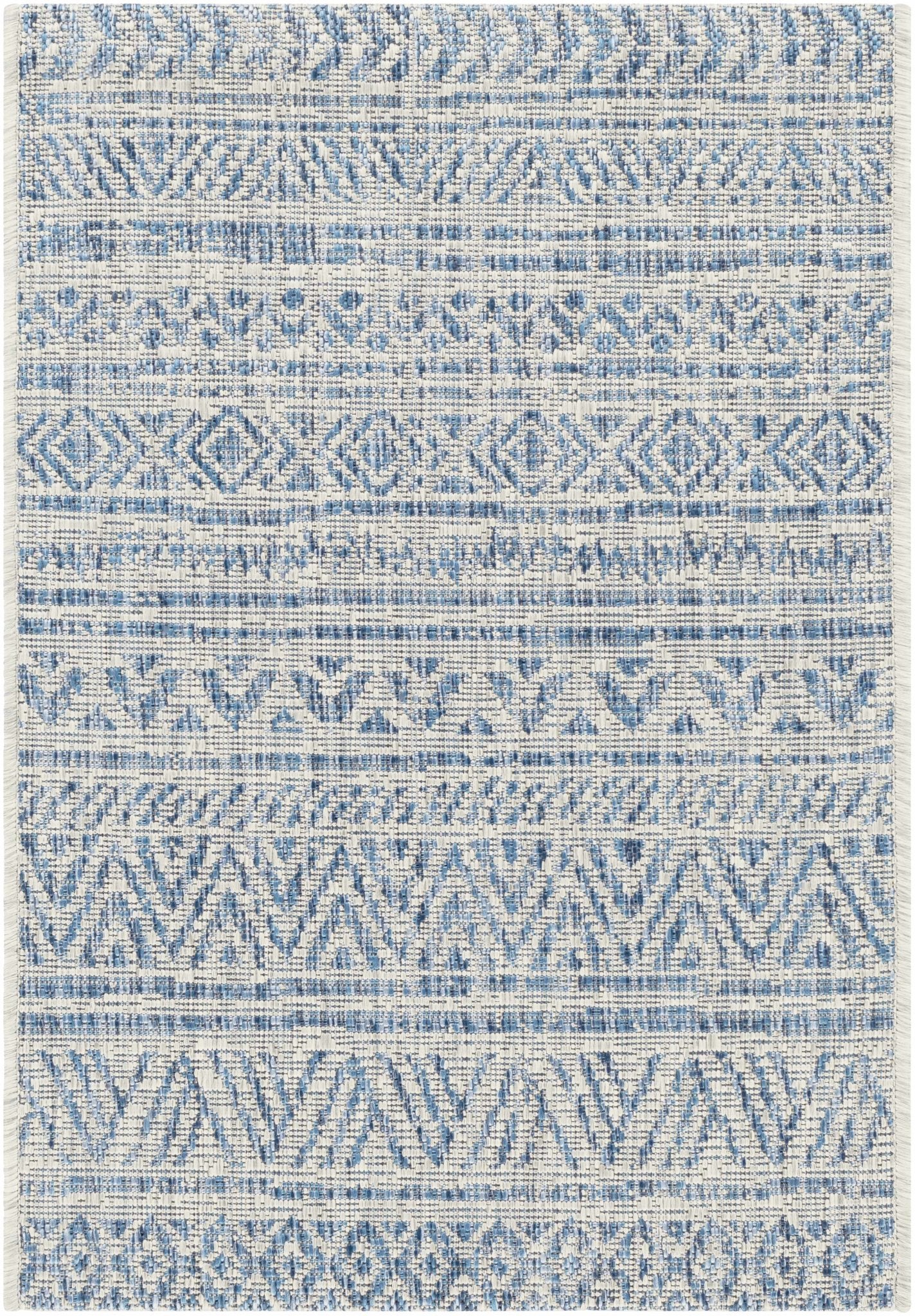 Traditional Blue and Ivory Tribal Design Outdoor Area Rug - Image 14