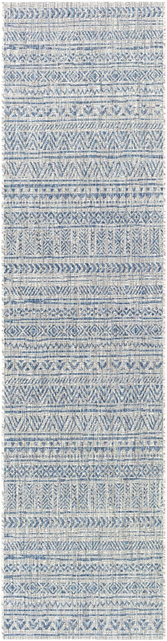 Traditional Blue and Ivory Tribal Design Outdoor Area Rug - Image 15