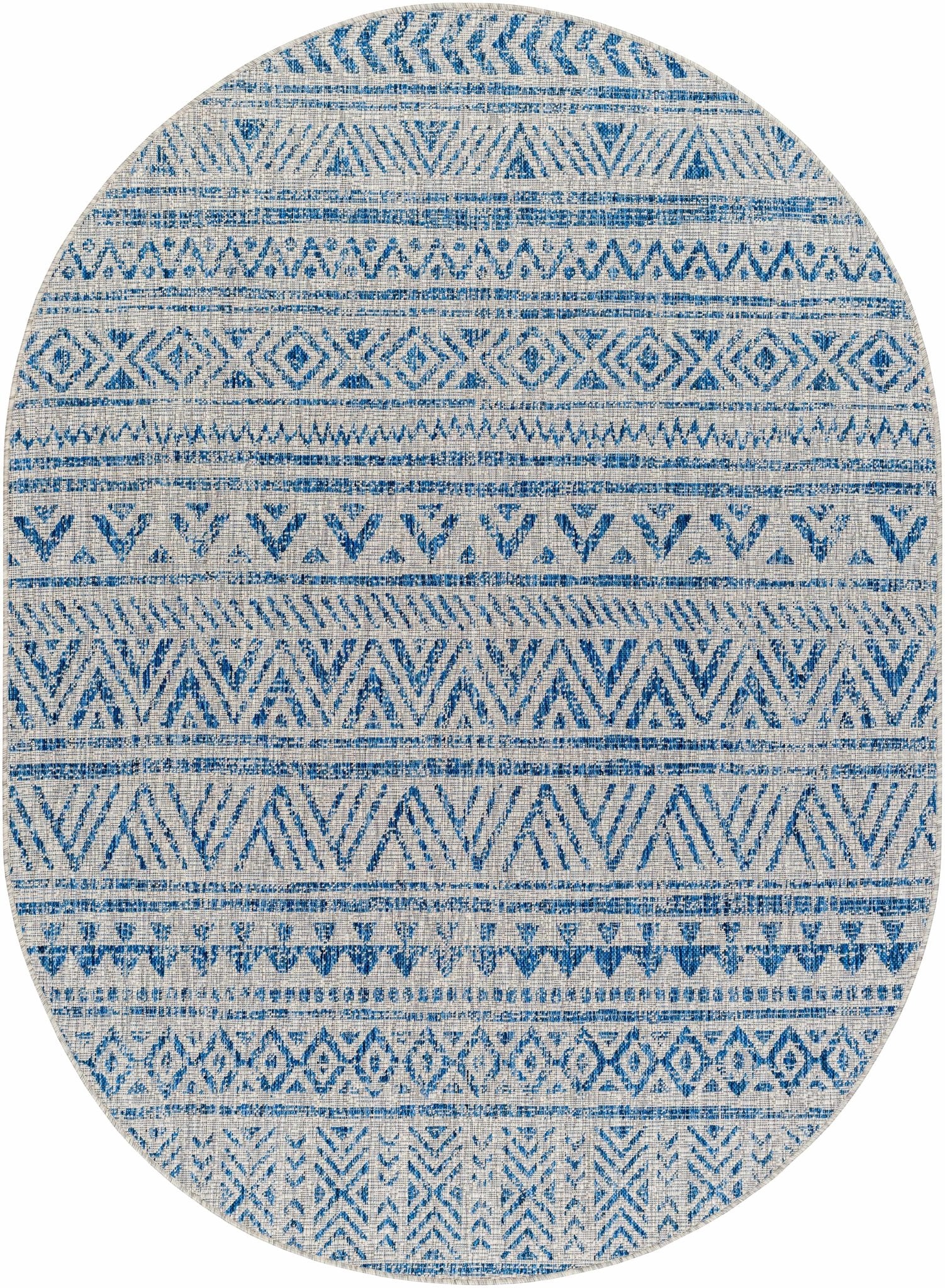 Traditional Blue and Ivory Tribal Design Outdoor Area Rug - Image 19