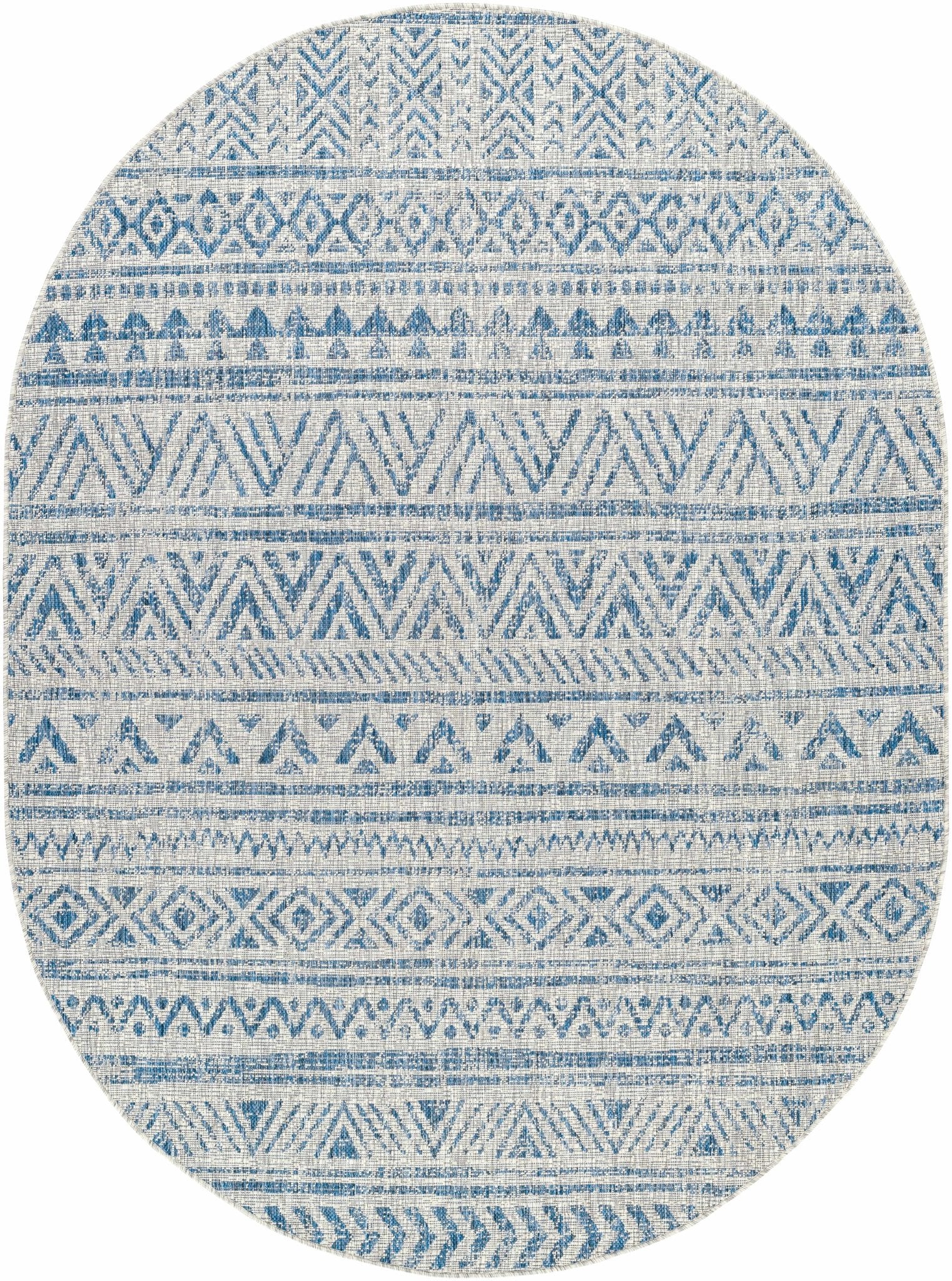 Traditional Blue and Ivory Tribal Design Outdoor Area Rug - Image 20