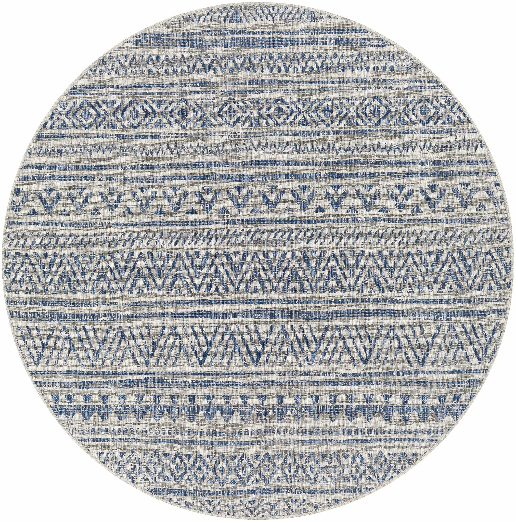 Traditional Blue and Ivory Tribal Design Outdoor Area Rug - Image 6