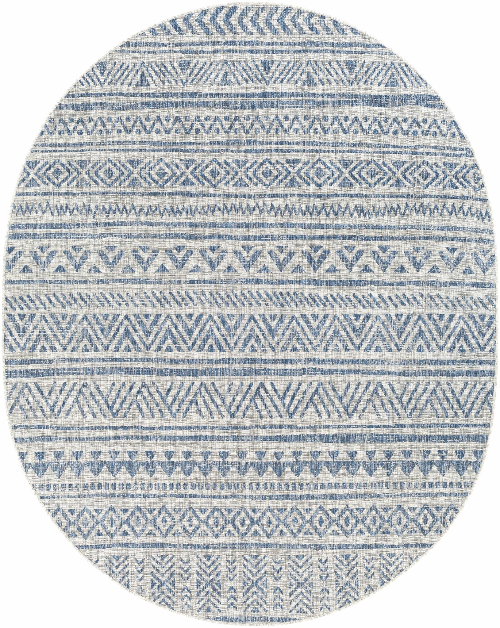 Traditional Blue and Ivory Tribal Design Outdoor Area Rug - Image 8