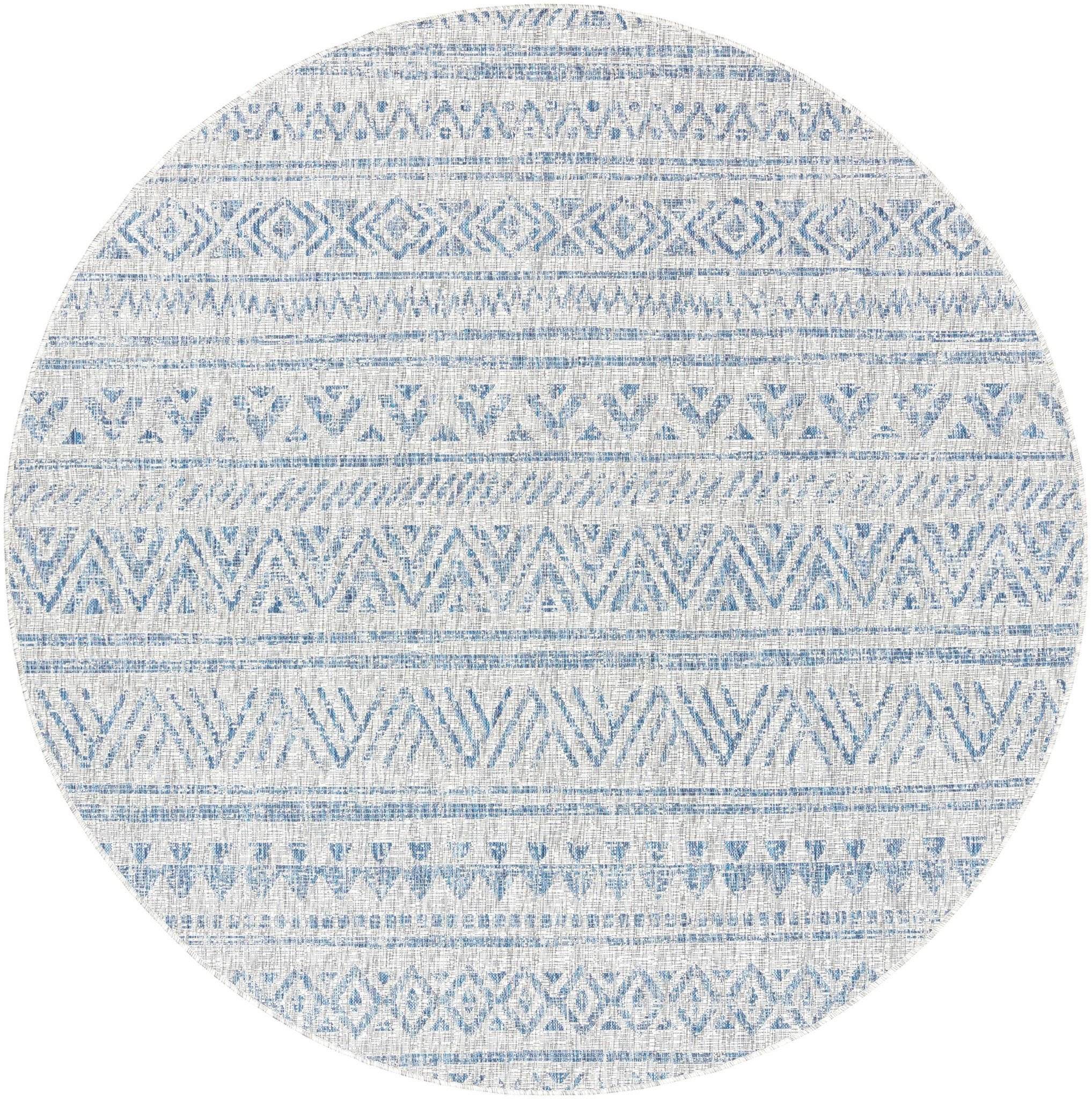 Traditional Blue and Ivory Tribal Design Outdoor Area Rug - Image 9