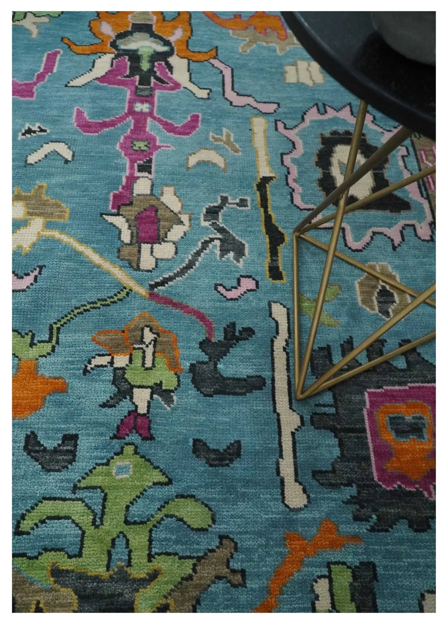 8x10 Traditional Blue and Ivory Vibrant colorful Hand knotted oushak wool area rug - Image 2