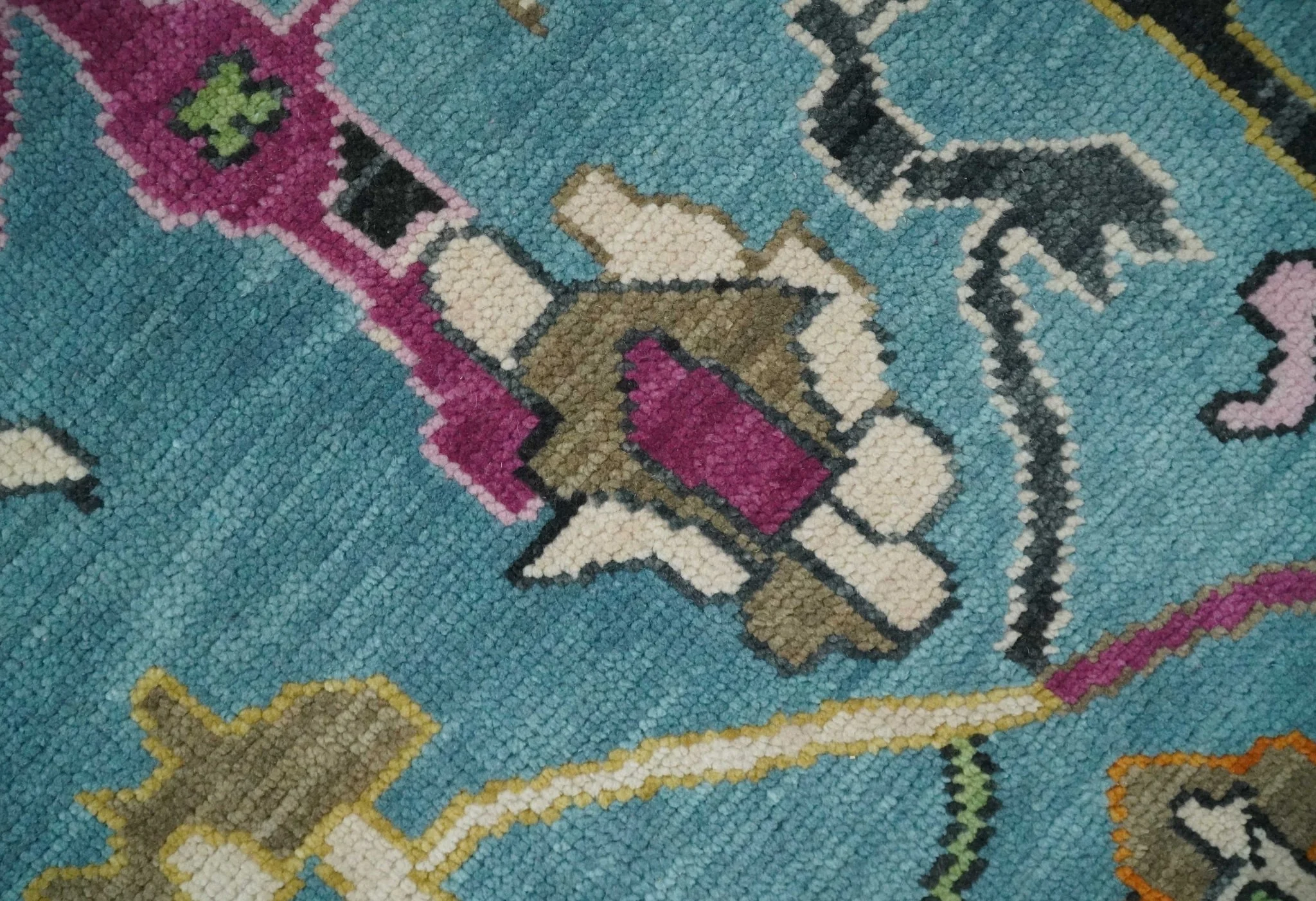 8x10 Traditional Blue and Ivory Vibrant colorful Hand knotted oushak wool area rug - Image 4